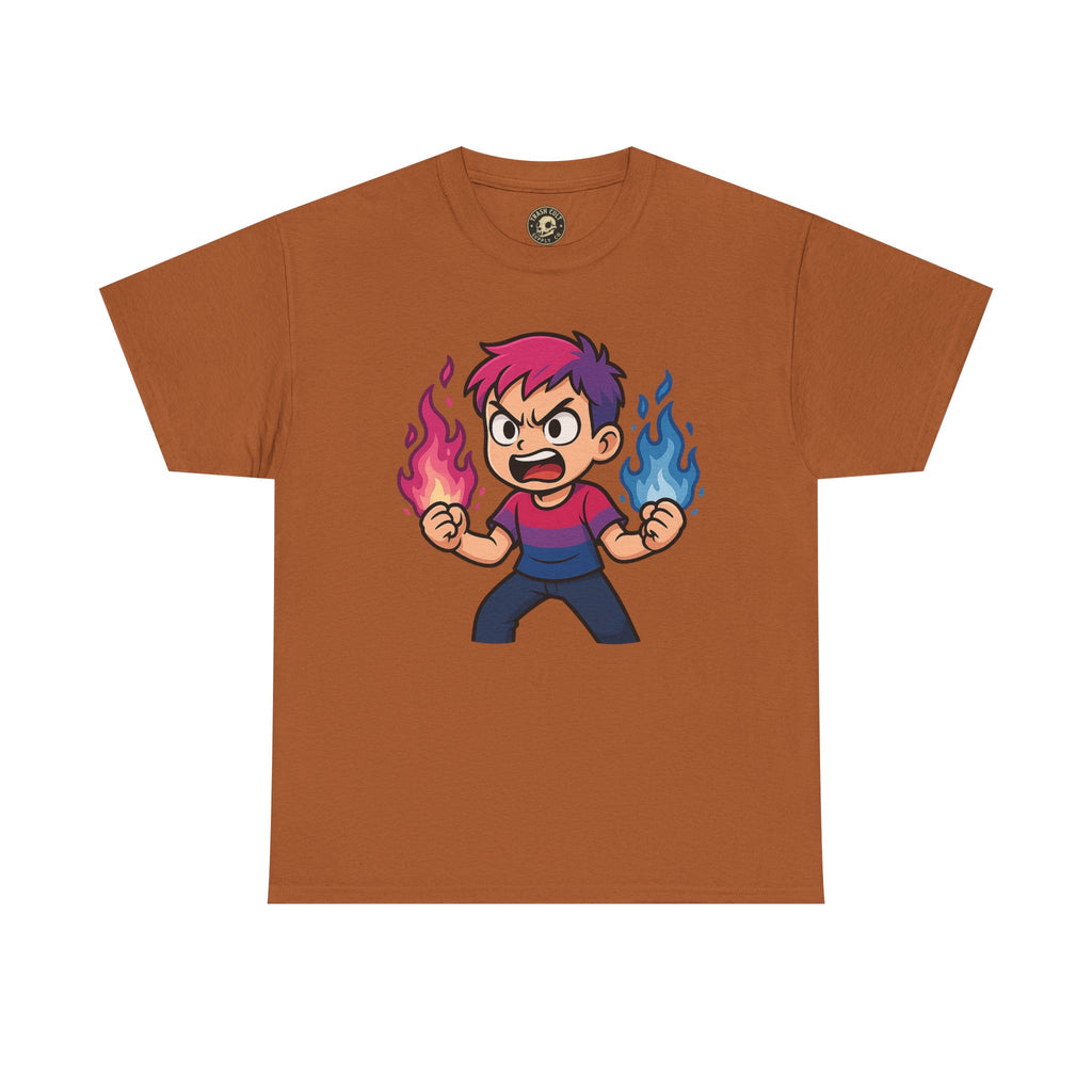 Bi-Furious Cartoon Pride Tee – Unisex Heavy Cotton Shirt for Gamers, Comic Fans & LGBTQ+ Allies