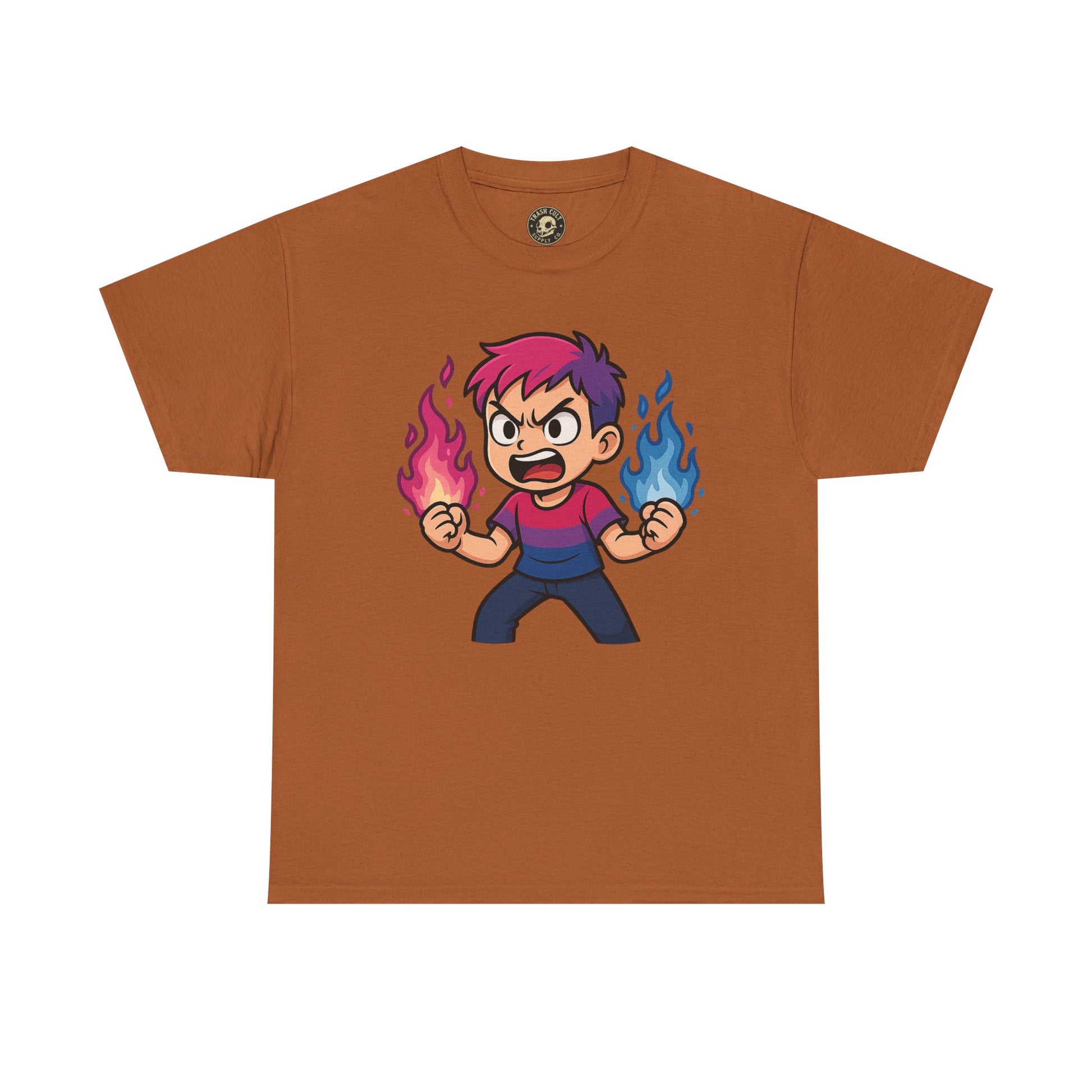 Bi-Furious Cartoon Pride Tee – Unisex Heavy Cotton Shirt for Gamers, Comic Fans & LGBTQ+ Allies