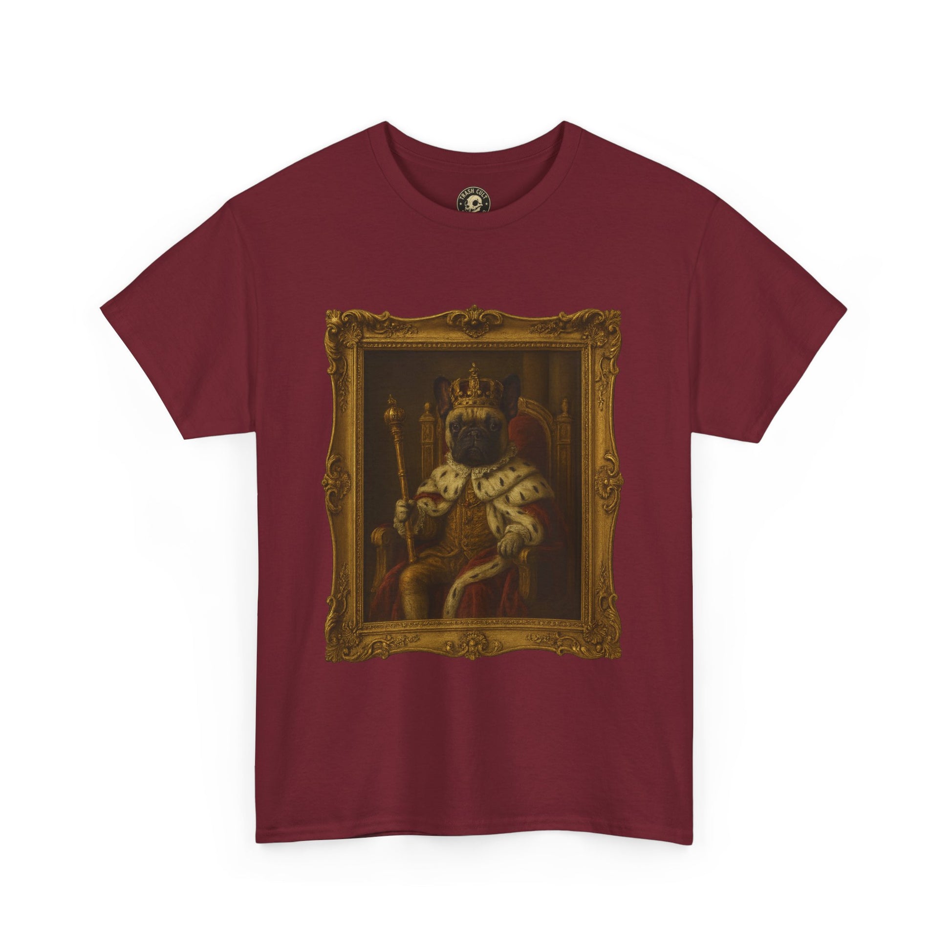 French Bulldog King Baroque Portrait Shirt – Funny Royal Dog Tee – Gildan 5000 Unisex Heavy Cotton