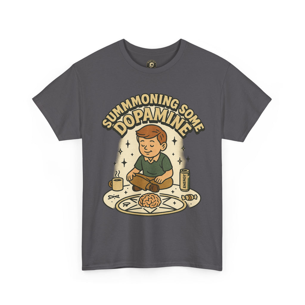 Dopamine Summoning Tee, Unisex Heavy Cotton Tee, Retro Graphic T-shirt, Gift for Gamers, Casual Wear, Funny Shirt, Everyday Style