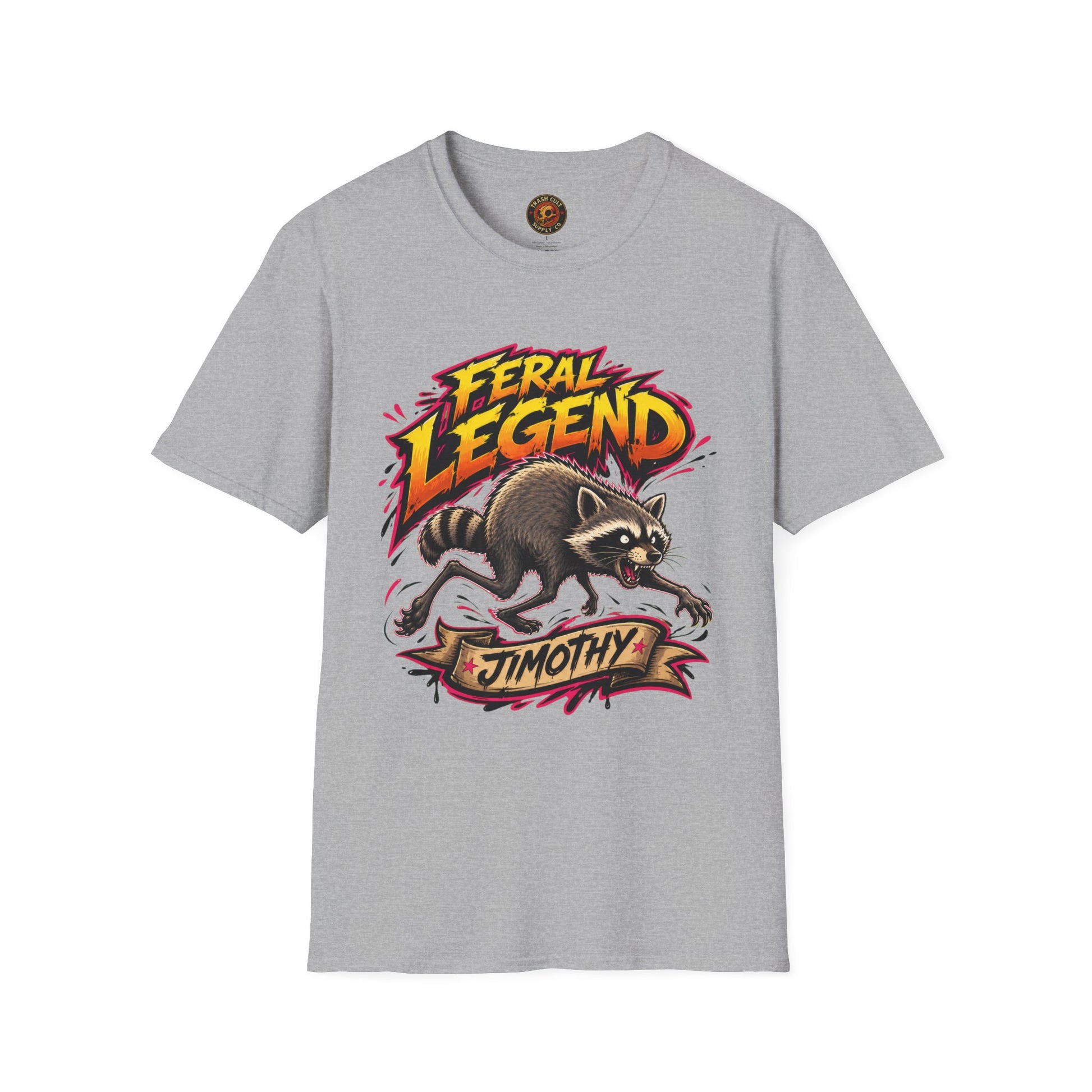 Feral Legend Raccoon Jimothy T-Shirt — Bold Graphic Tee