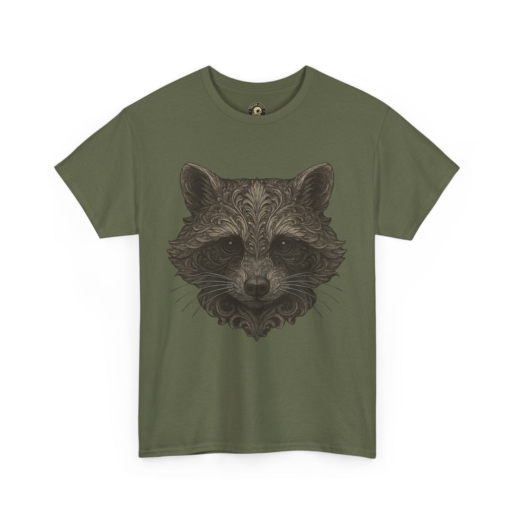 Ornate Raccoon Face Shirt – Intricate Woodland Animal Art Tee – Tattoo-Inspired Forest Aesthetic – Trash Cult Supply Co.