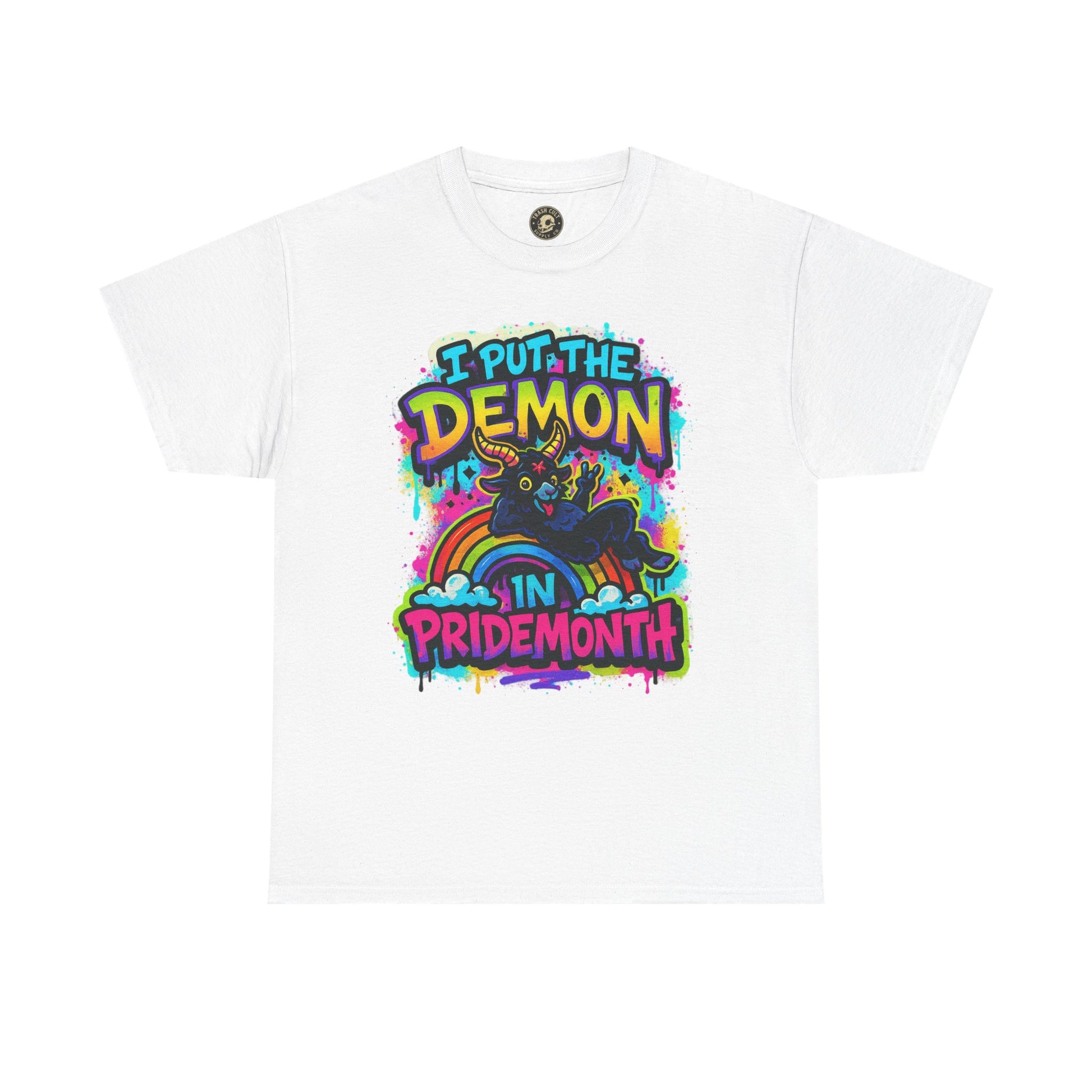 Pride Month Unisex Tee - I Put the Demon in Pride Month, LGBTQ+ Apparel, Rainbow Shirt, Festival Wear, Gift for Allies & Activists