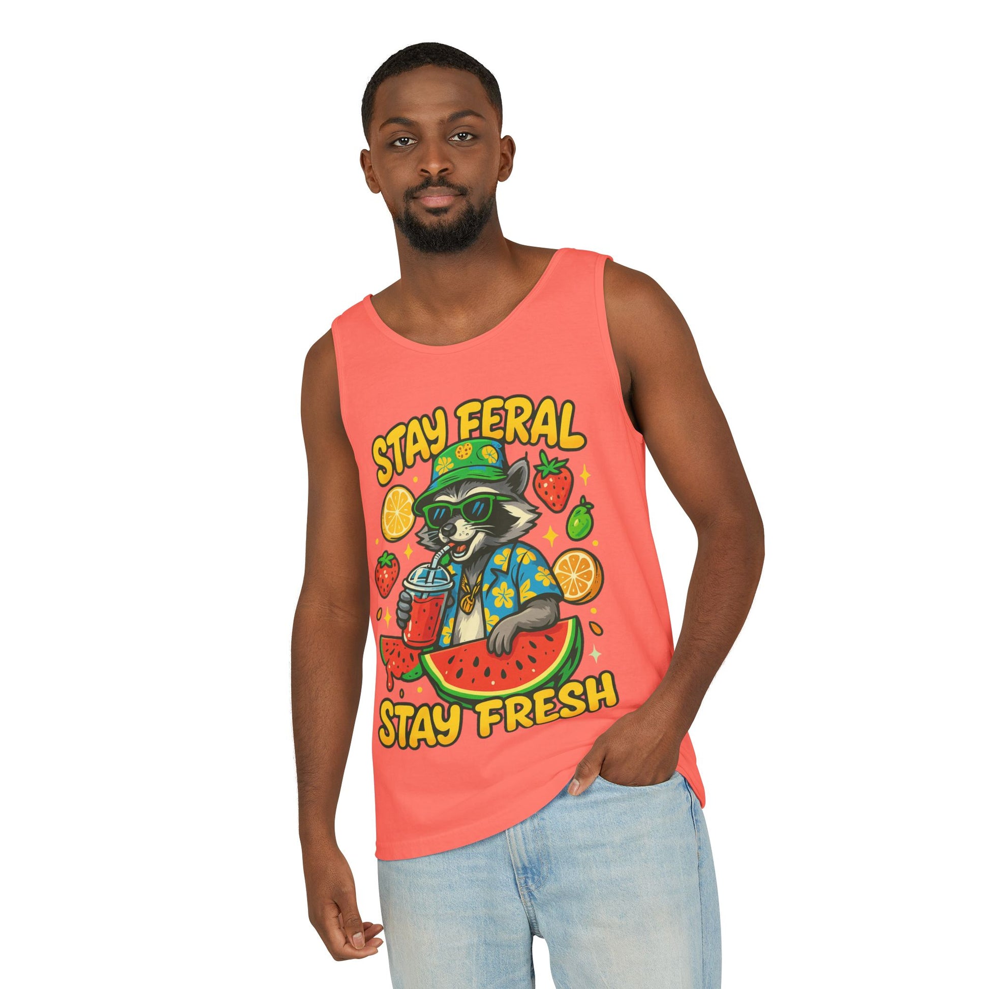 Stay Feral Stay Fresh Tank Top, Summer Apparel, Unisex Graphic Tee, Beachwear, Fun Gift for Animal Lovers