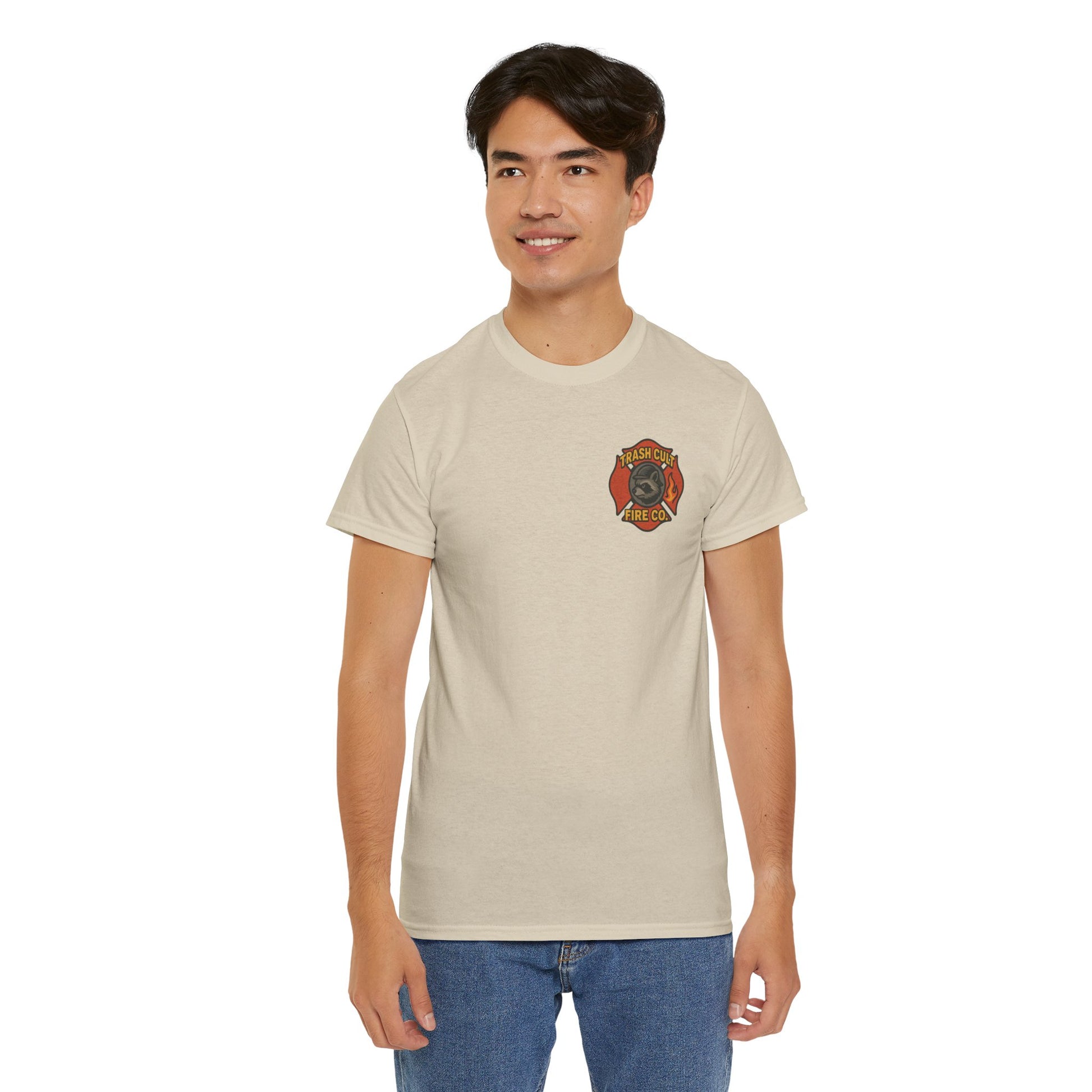Trash Cult Fire Co. Unisex Tee - Quirky Raccoon Design, Fun Gift, Casual Wear, Firefighter Humor, Unique Apparel