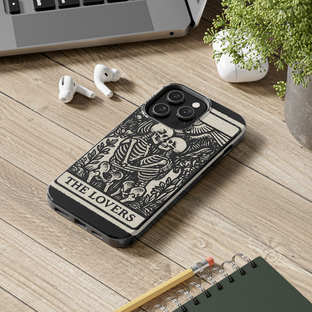 Tough Phone Case with Skeleton Lovers Design, Gothic Phone Cover, Unique Couples Gift, Halloween Accessory, Edgy Tech Design