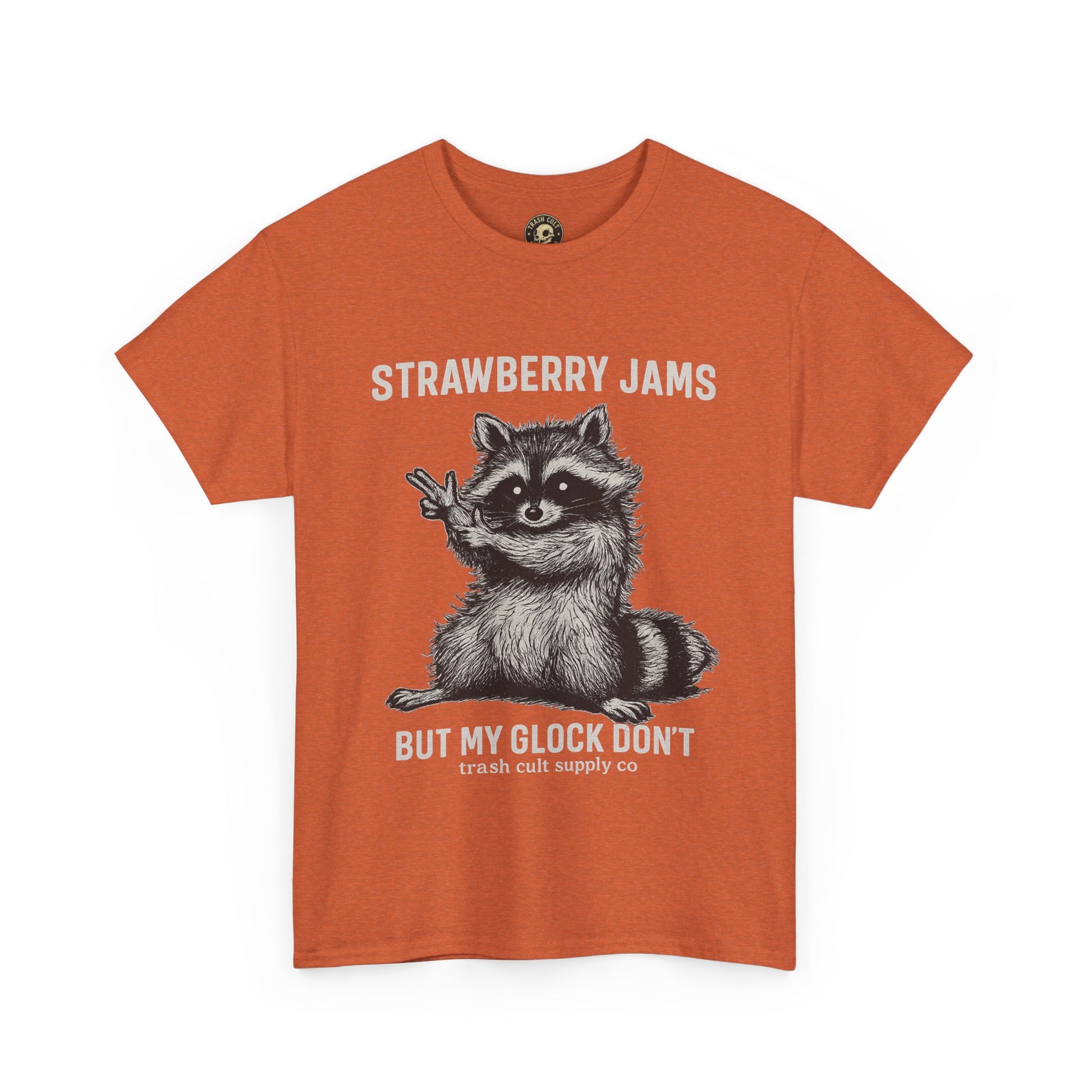 Strawberry Jams But My Glock Don’t Raccoon Shirt – Trash Cult Supply Co. Gildan 5000 Tee
