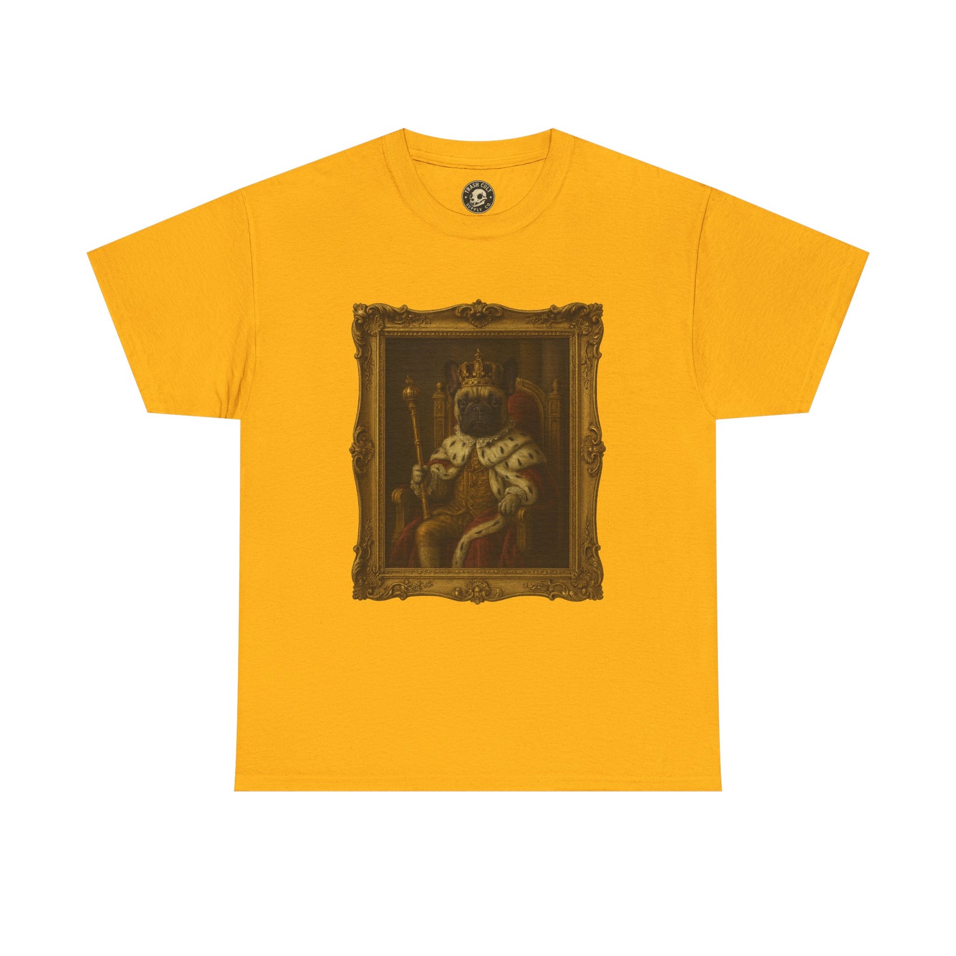 French Bulldog King Baroque Portrait Shirt – Funny Royal Dog Tee – Gildan 5000 Unisex Heavy Cotton