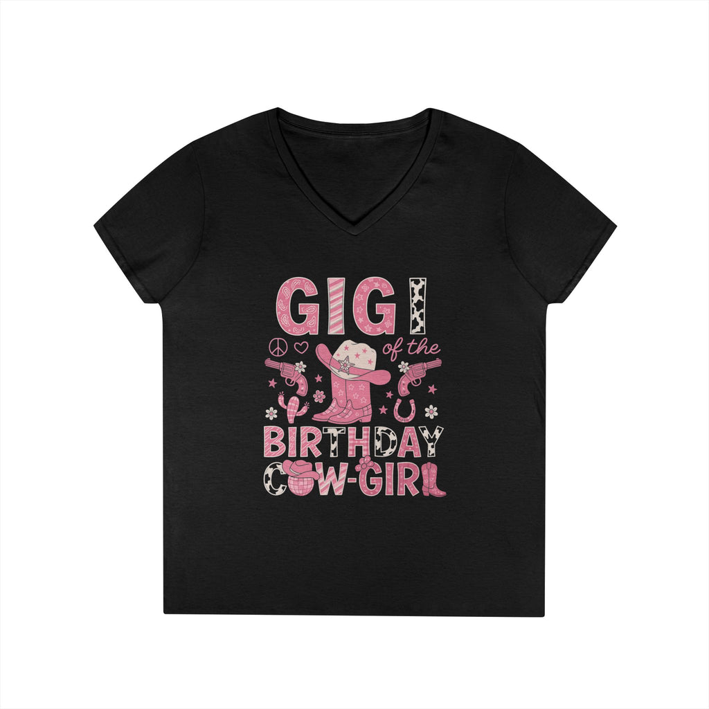 Birthday Cowgirl V-Neck T-Shirt for Gigi, Fun Birthday Gift, Farm-Themed Apparel, Cute Birthday Outfit, Western Style Tee