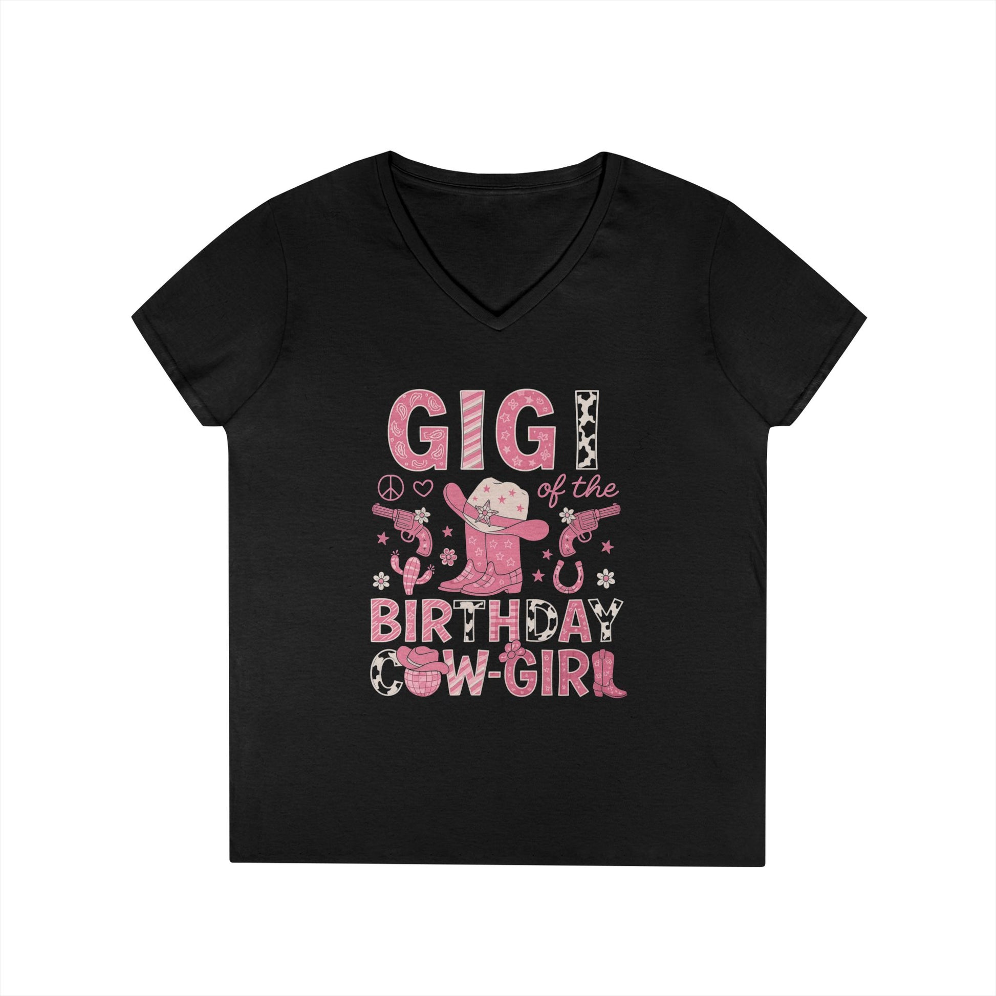 Birthday Cowgirl V-Neck T-Shirt for Gigi, Fun Birthday Gift, Farm-Themed Apparel, Cute Birthday Outfit, Western Style Tee