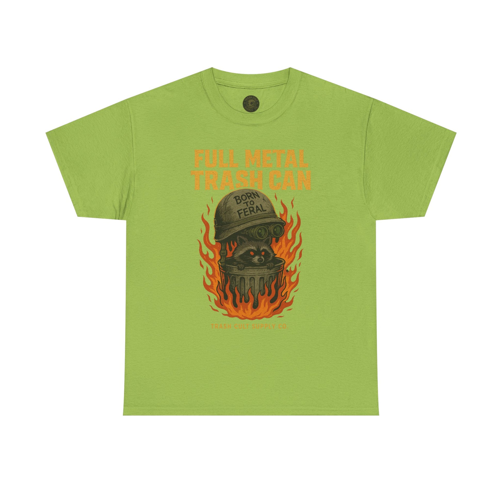 Full Metal Trash Can T-Shirt – Born to Feral Raccoon Graphic | Trash Cult Supply Co. | Gildan 5000 Tee