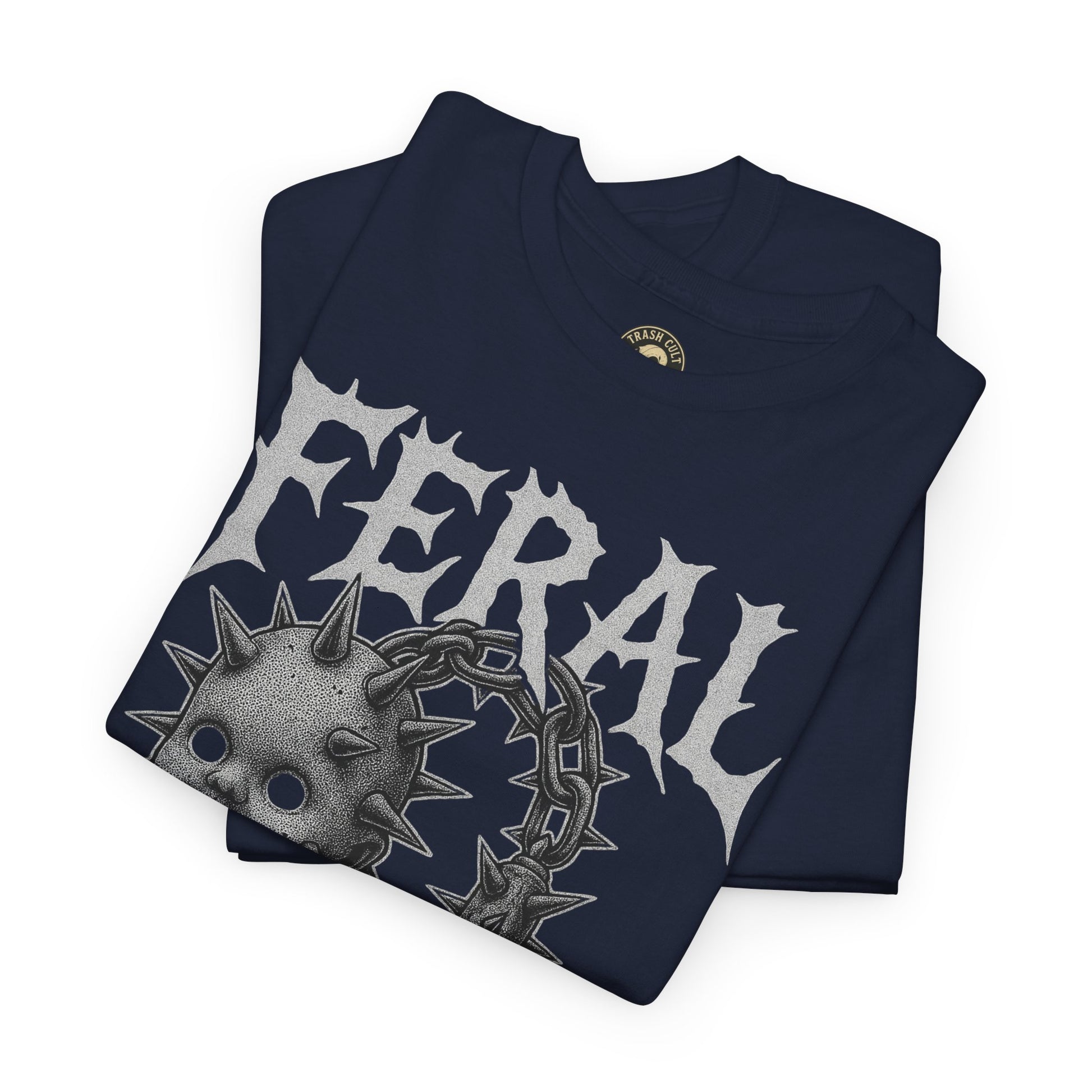 FERAL Spiked Doll Flail Tee – Halftone Gothic Weapon Shirt | Trash Cult Supply Co. | Gildan 5000