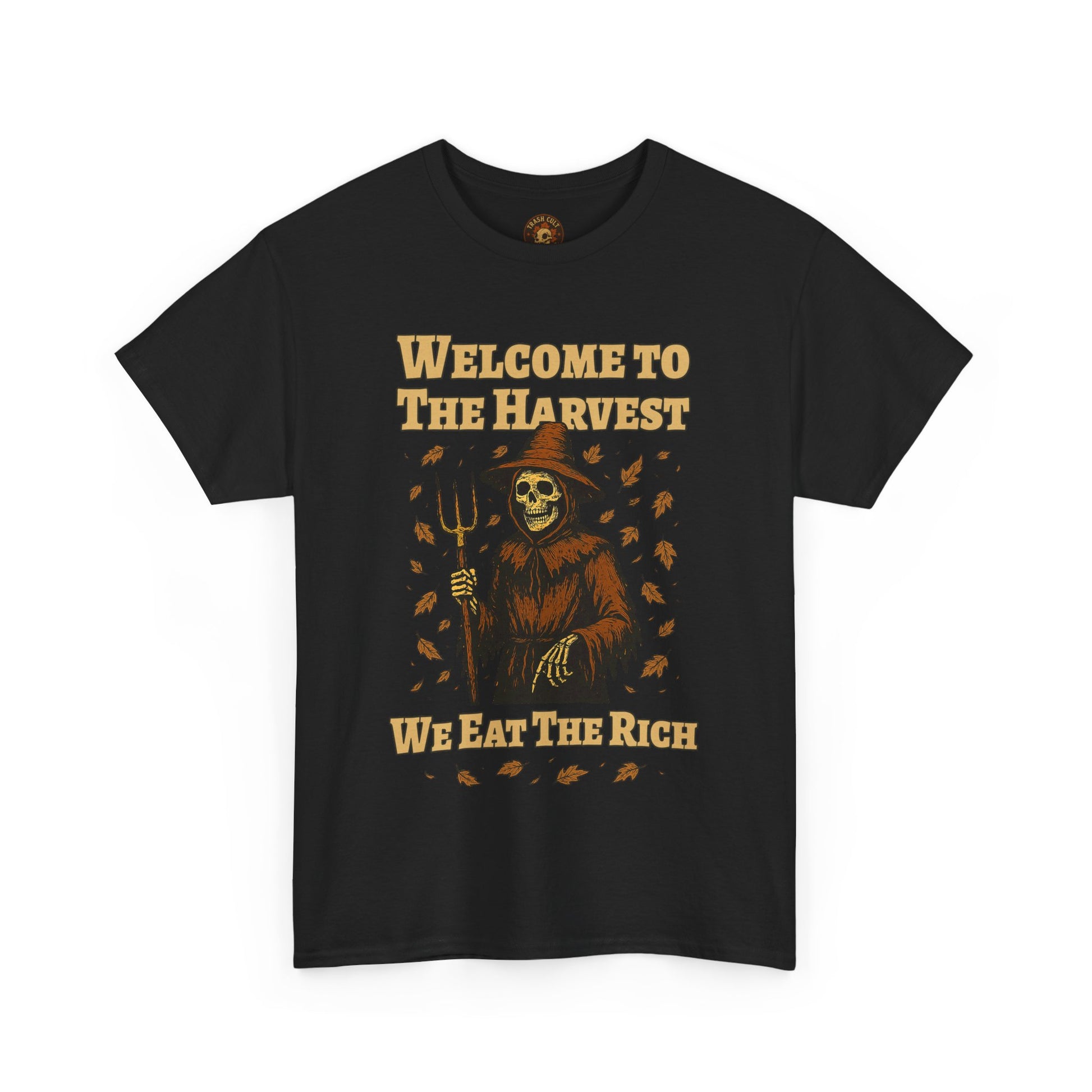 Eat the Rich Shirt – Welcome to the Harvest Skeleton Scarecrow Tee – Fall of Humanity Collection – Trash Cult Supply Co.