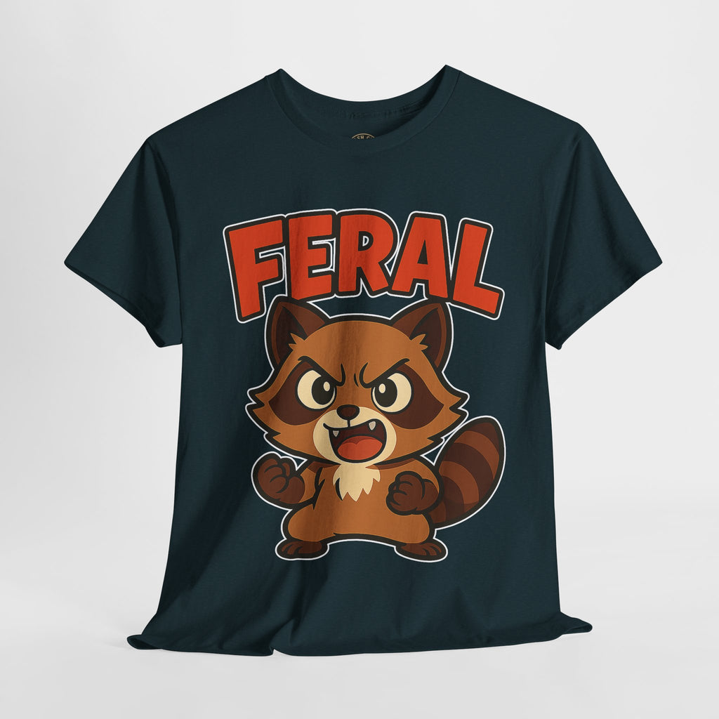 Feral Cartoon Tee - Unisex Heavy Cotton Shirt, Cute Graphic, Animal Lovers Gift, Casual Wear, Fun T-Shirt for Kids & Adults