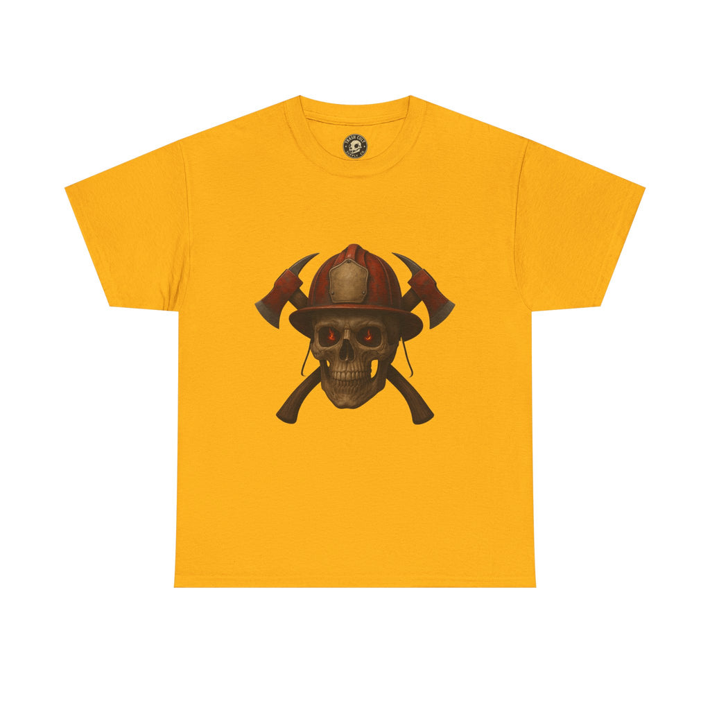 Skull Firefighter Tee, Unisex Heavy Cotton Shirt, Firefighter Gift, Halloween Costume T-Shirt, Unique Graphic Tee, Casual Wear