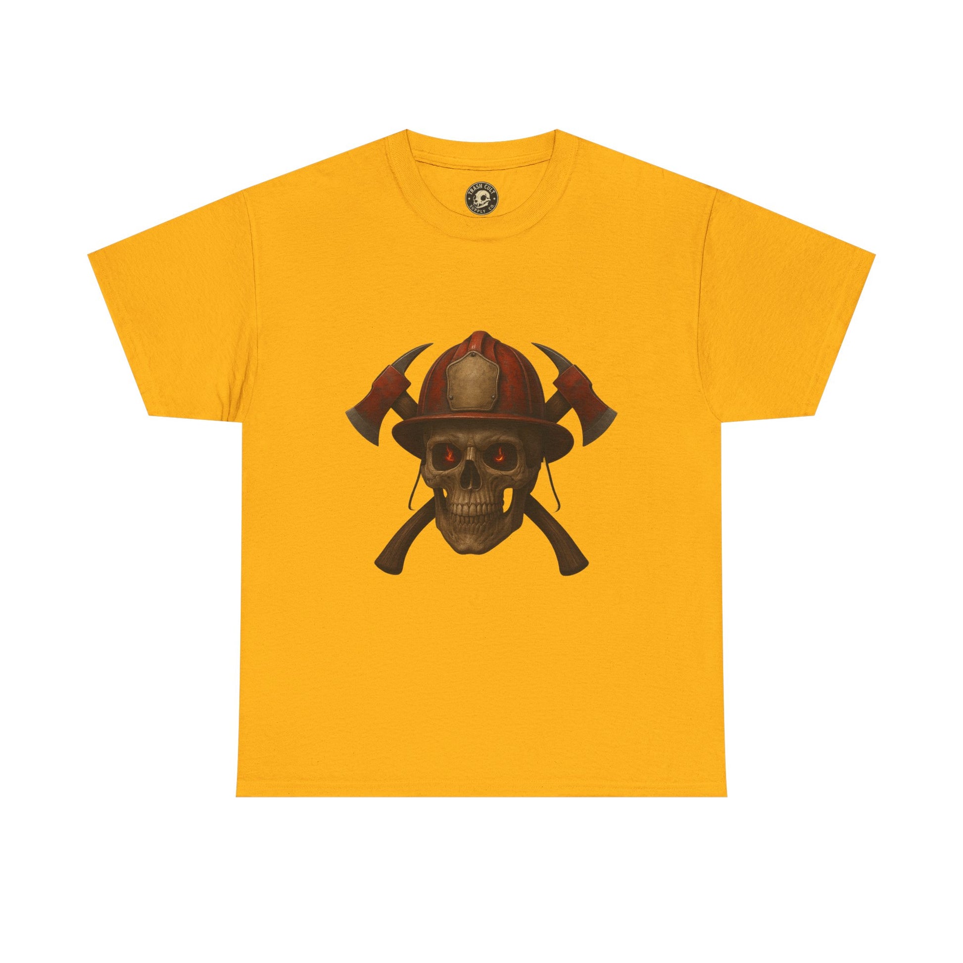 Skull Firefighter Tee, Unisex Heavy Cotton Shirt, Firefighter Gift, Halloween Costume T-Shirt, Unique Graphic Tee, Casual Wear
