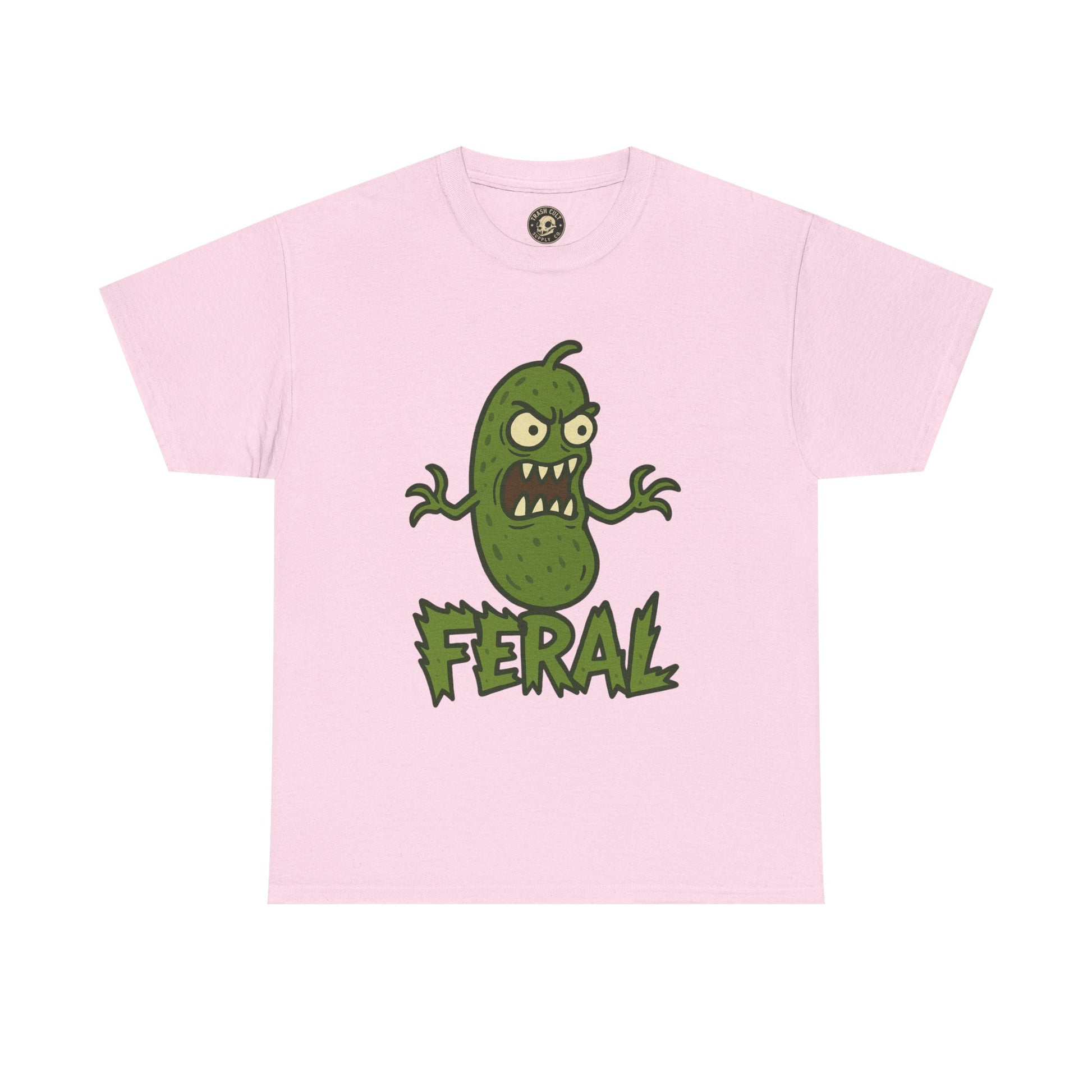 Feral Pickle Cartoon Tee – Trashcore Angry Pickle Shirt – Gildan 5000 Unisex Heavy Cotton
