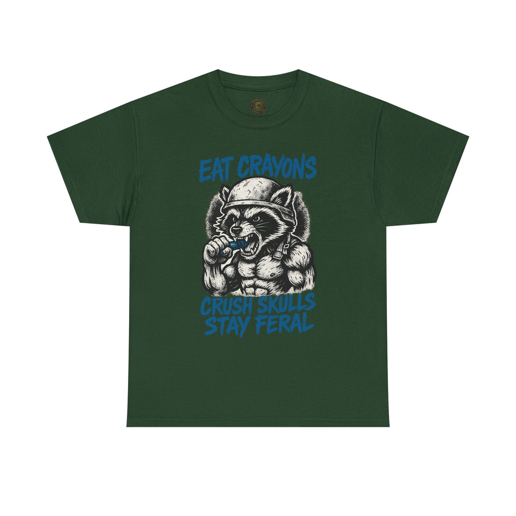 Eat Crayons Crush Skulls Stay Feral Military Raccoon Shirt – Gildan 5000