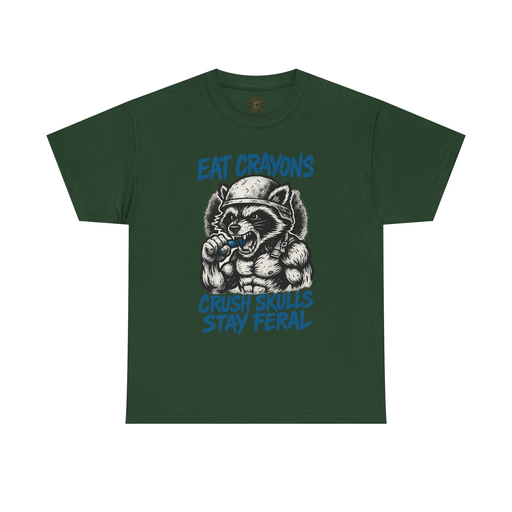 Eat Crayons Crush Skulls Stay Feral Military Raccoon Shirt – Gildan 5000