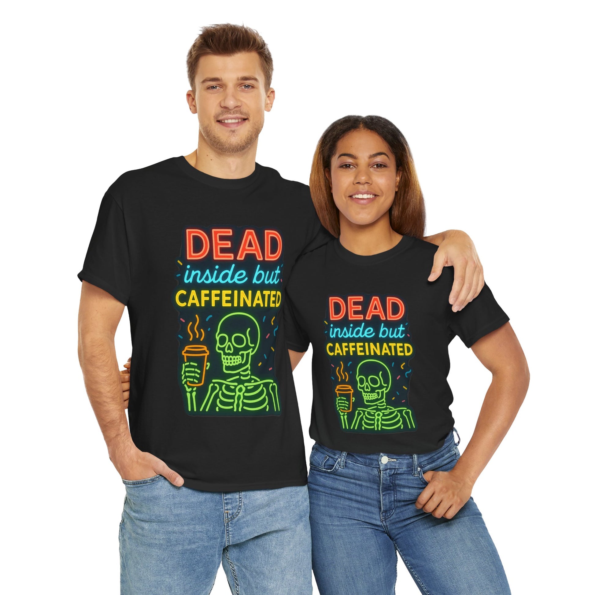 Unisex Skeleton Tee, Dead Inside But Caffeinated Shirt, Funny Graphic Tee, Halloween Gift, Coffee Lover Shirt, Quirky Humor Top