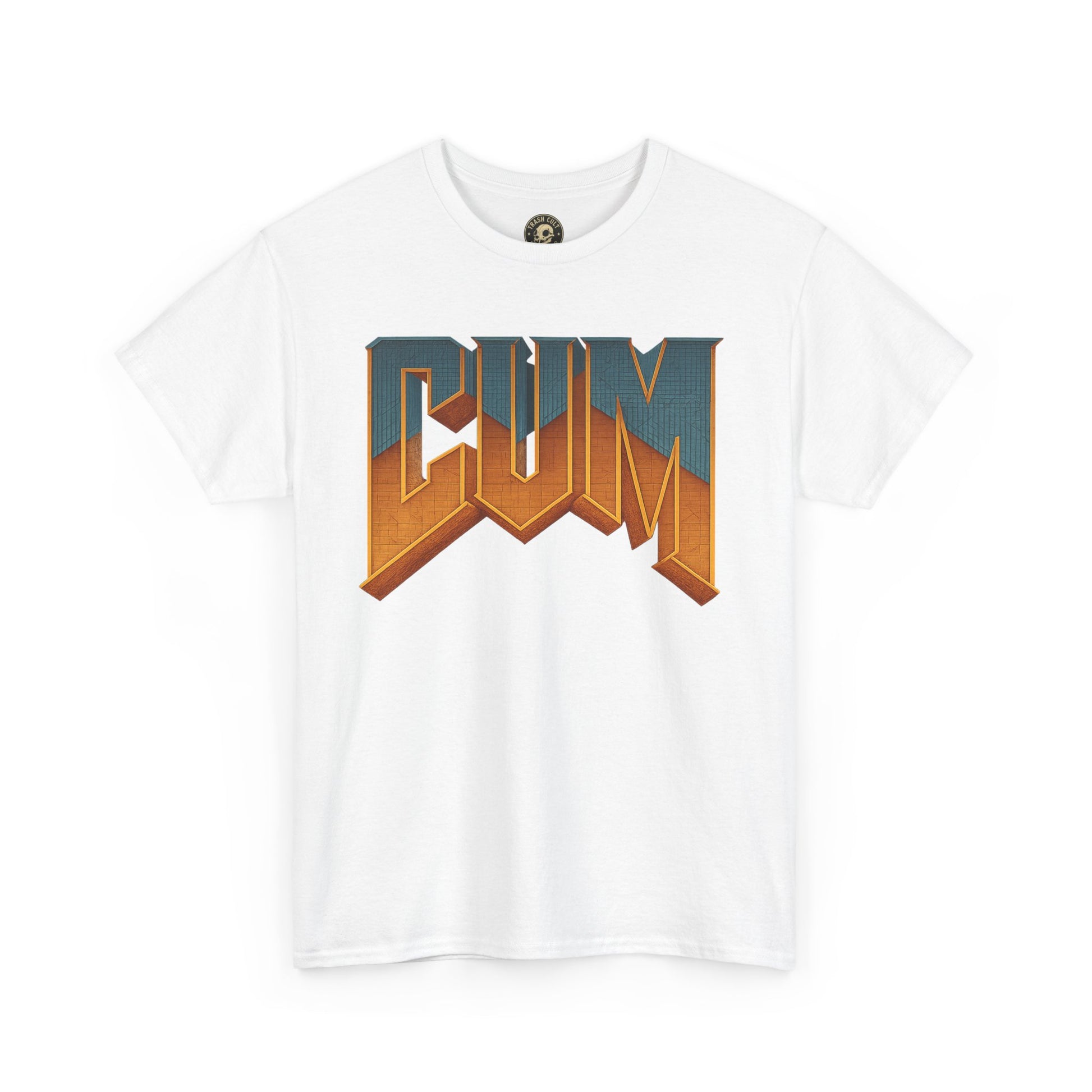 CUM Parody Metal Logo Shirt – Doom-Inspired Retro Gamer Tee on Gildan 5000