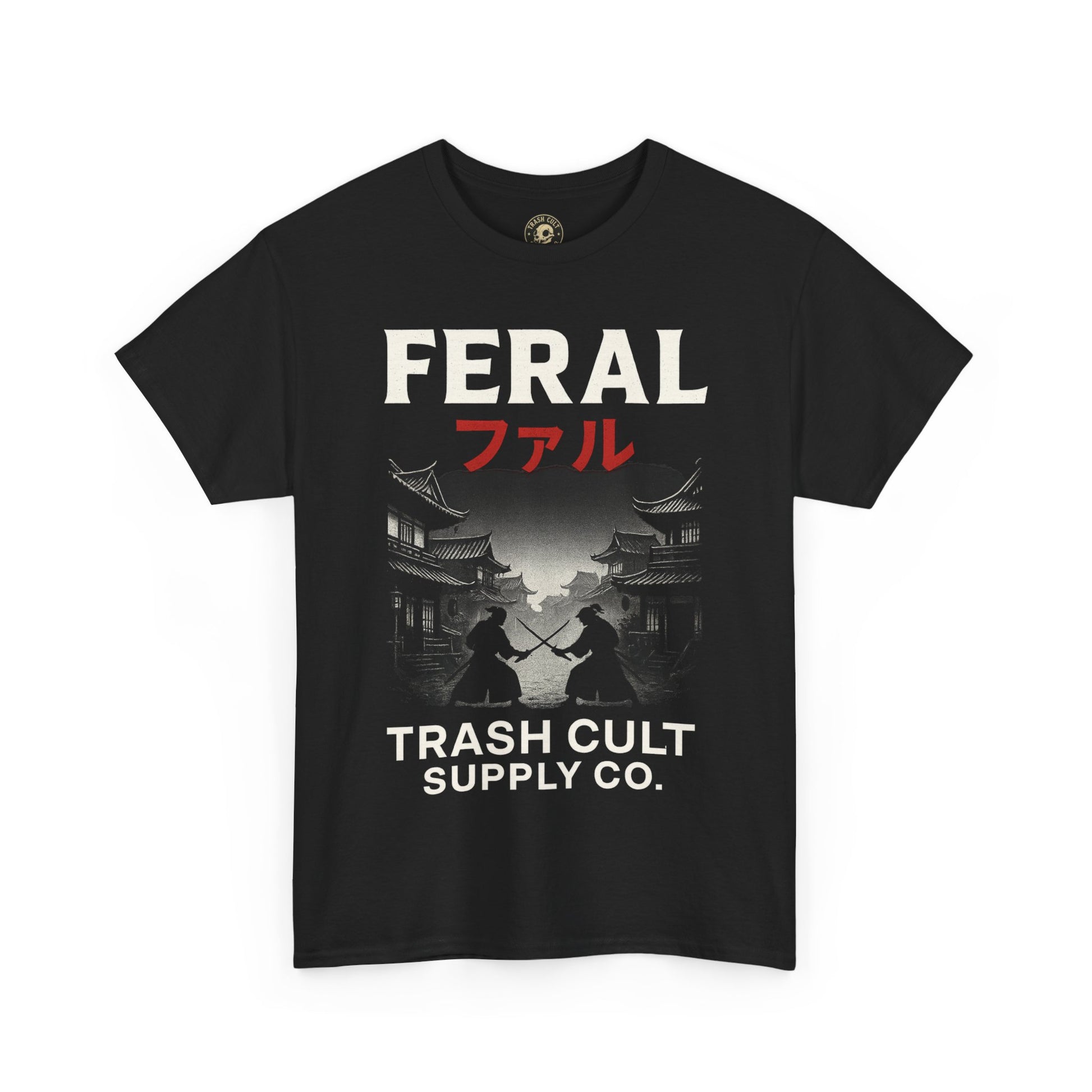 FERAL Samurai Shirt – Japanese Village & Warrior Graphic | Trash Cult Supply Co | Gildan 5000 Tee