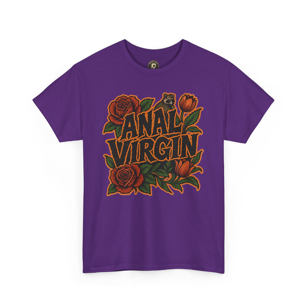Anal Virgin Bold Floral Trashcore Tee – Funny Raccoon Shirt – Gildan 5000