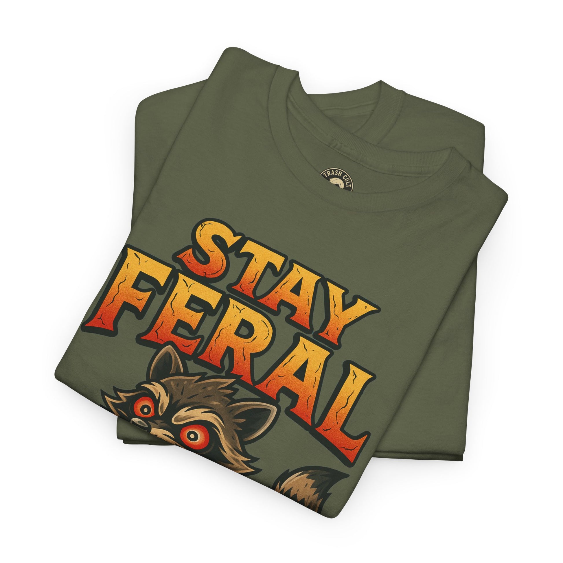 Stay Feral Roomba Raccoon T-Shirt – Bold New School Tattoo Style | Trash Cult Supply Co