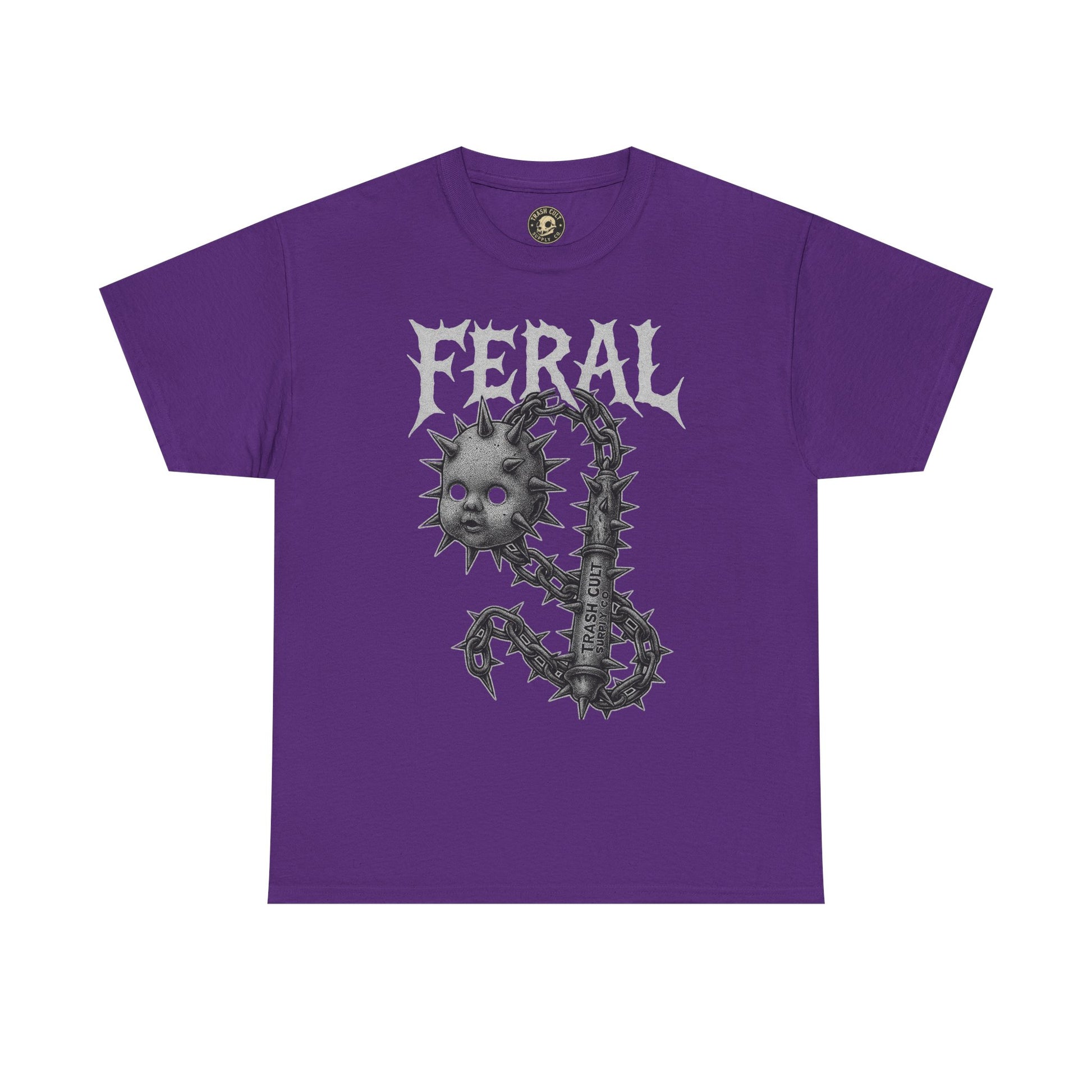 FERAL Spiked Doll Flail Tee – Halftone Gothic Weapon Shirt | Trash Cult Supply Co. | Gildan 5000