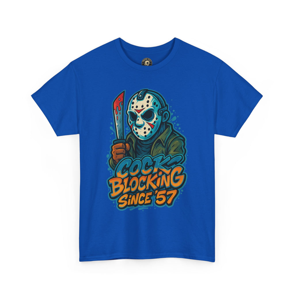 Jason Voorhees “Cock Blocking Since ’57” Funny Horror T-Shirt – Gildan 5000 | Slasher Meme Graphic Tee