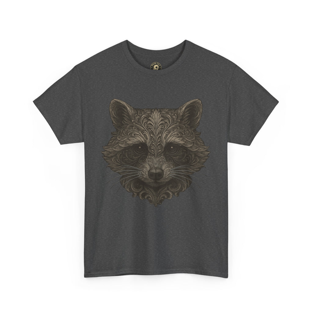 Ornate Raccoon Face Shirt – Intricate Woodland Animal Art Tee – Tattoo-Inspired Forest Aesthetic – Trash Cult Supply Co.
