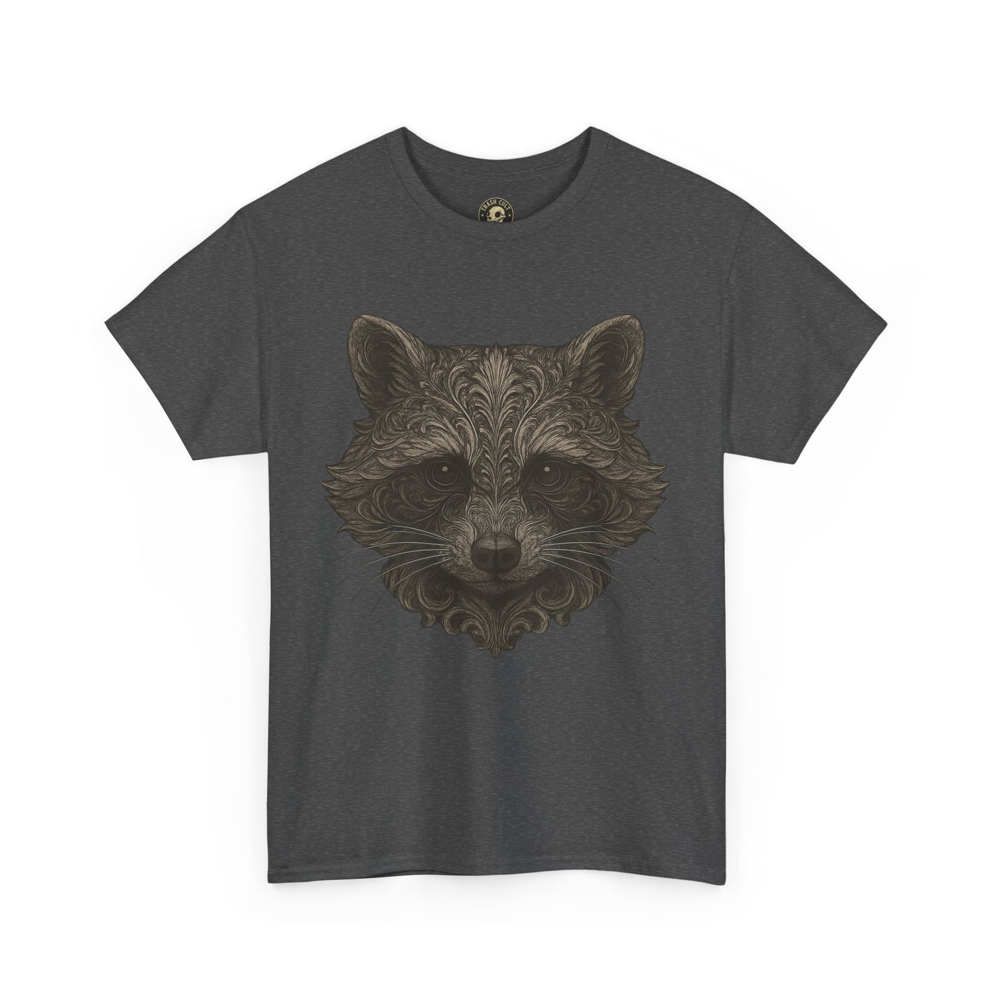 Ornate Raccoon Face Shirt – Intricate Woodland Animal Art Tee – Tattoo-Inspired Forest Aesthetic – Trash Cult Supply Co.