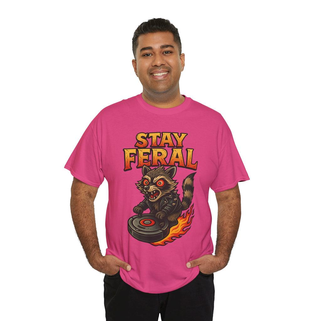 Stay Feral Roomba Raccoon T-Shirt – Bold New School Tattoo Style | Trash Cult Supply Co