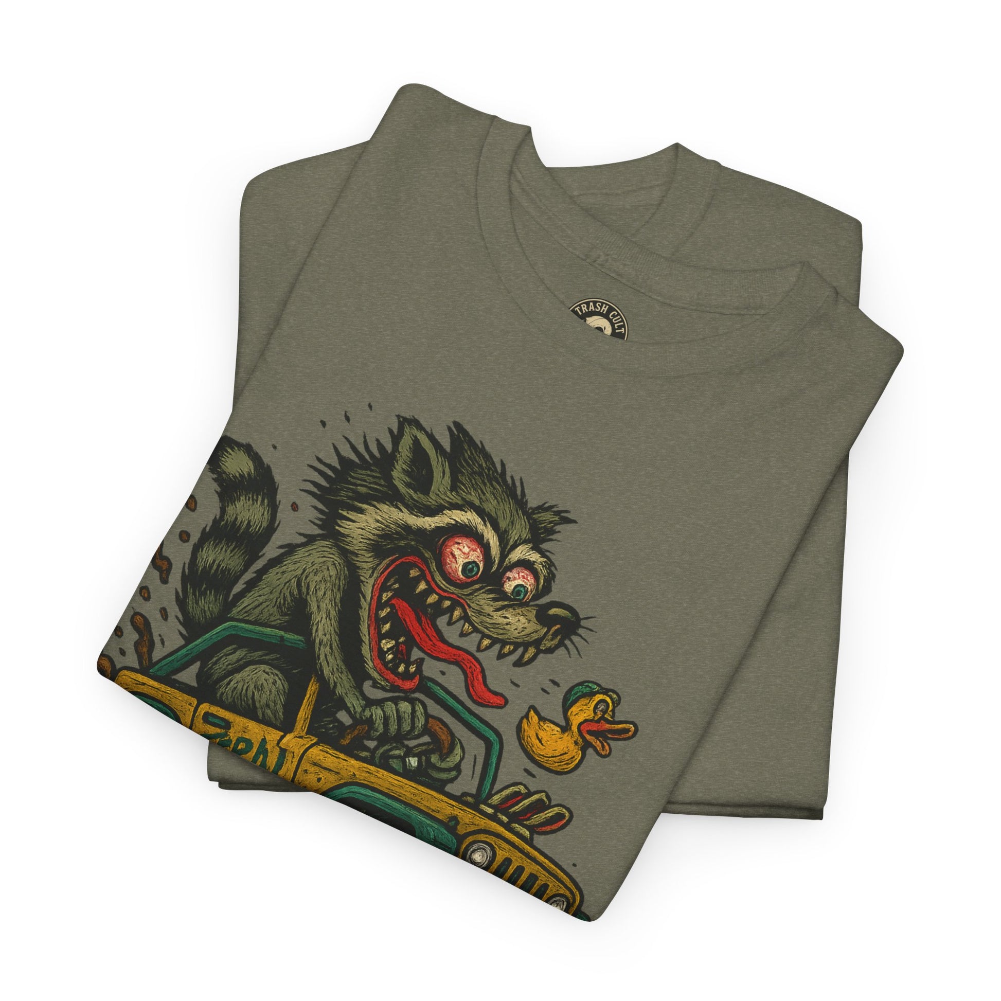 Feral Jeep Raccoon Shirt – Ed Roth Style Off-Road Chaos | Trash Cult Supply Co | Gildan 5000 Tee