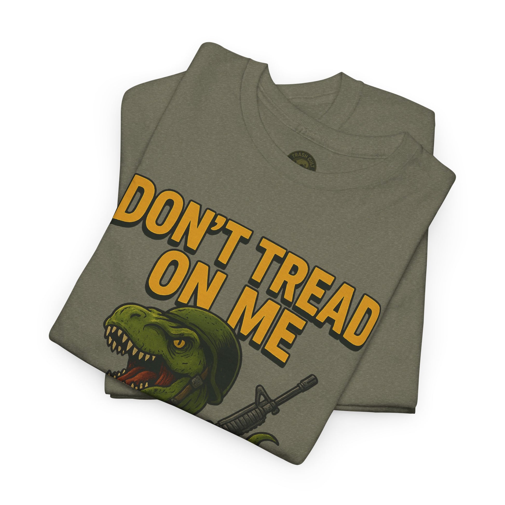 Don’t Tread On Me T-Rex T-Shirt – Liberty or Death Graphic | Trash Cult Supply Co. | Gildan 5000 Heavy Cotton