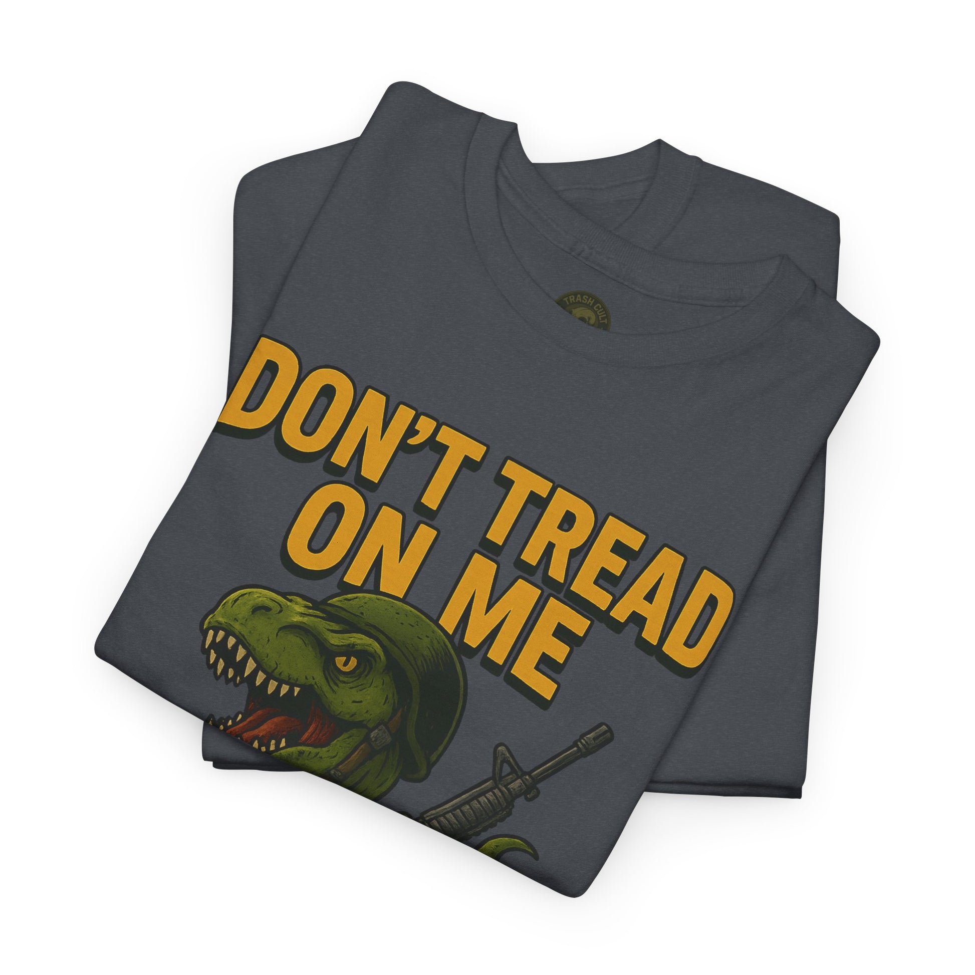 Don’t Tread On Me T-Rex T-Shirt – Liberty or Death Graphic | Trash Cult Supply Co. | Gildan 5000 Heavy Cotton