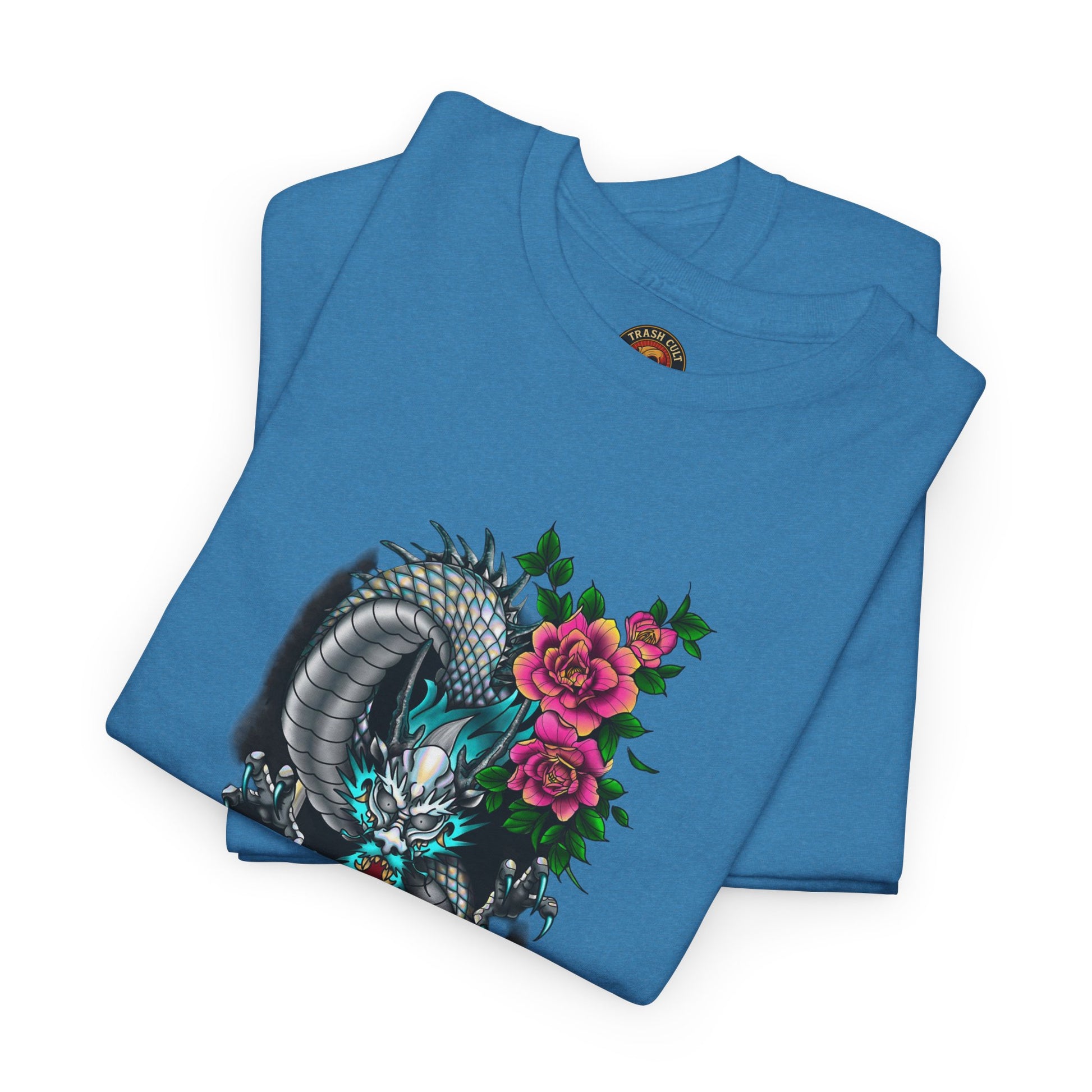 Mythic Dragon & Peonies Tattoo T-Shirt – Lara Davenport x Trash Cult Supply Co. Collab (Gildan 5000)