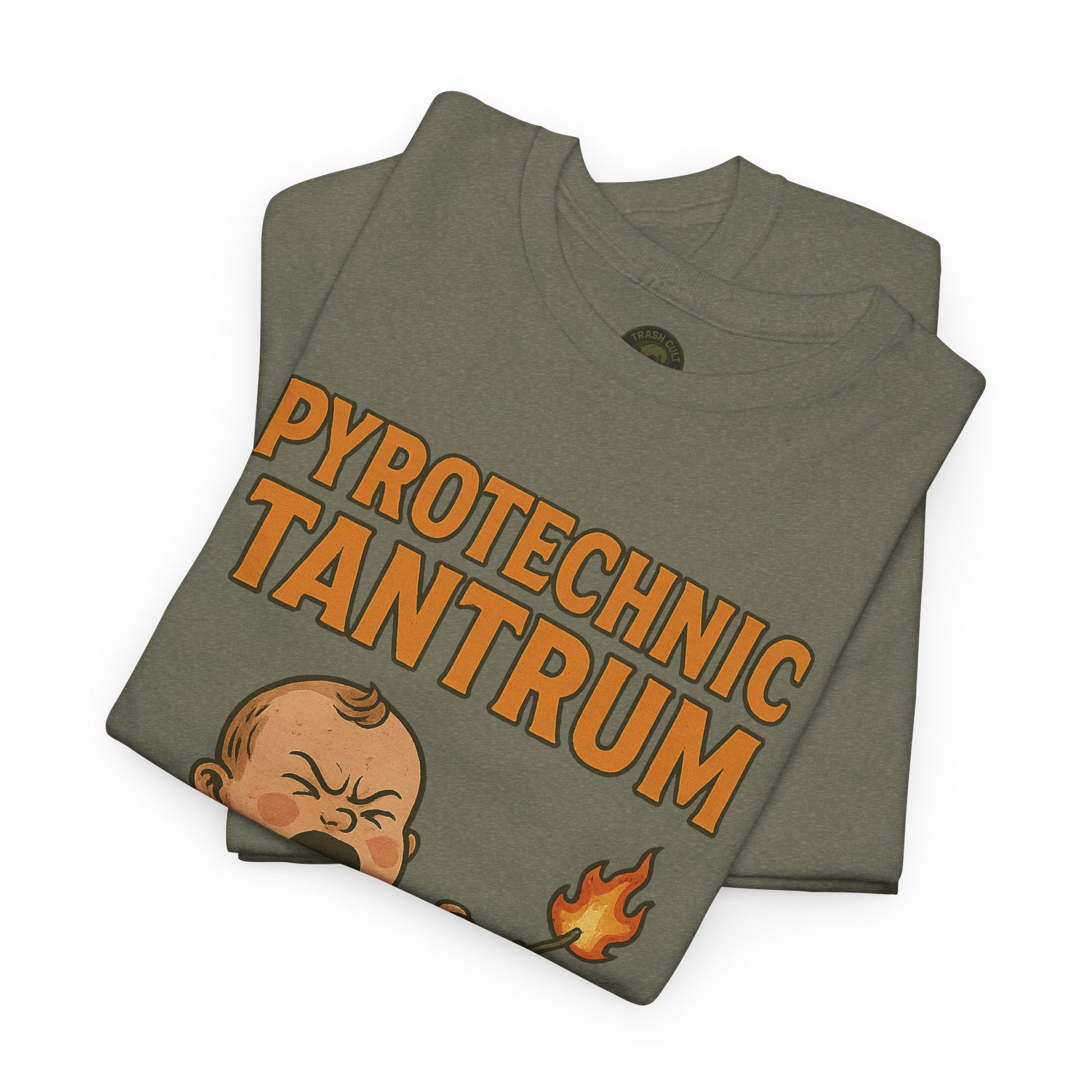 Pyrotechnic Tantrum T-Shirt – Explosive Baby Humor Graphic | Trash Cult Supply Co. | Gildan 5000 Tee