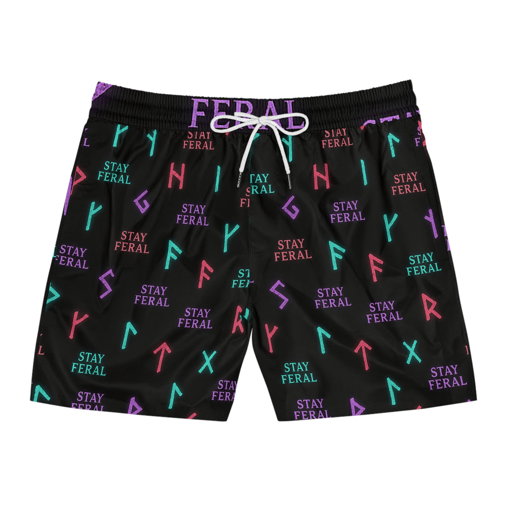 Stay Feral Glowing Rune Men’s Swim Trunks | Edgy Beachwear