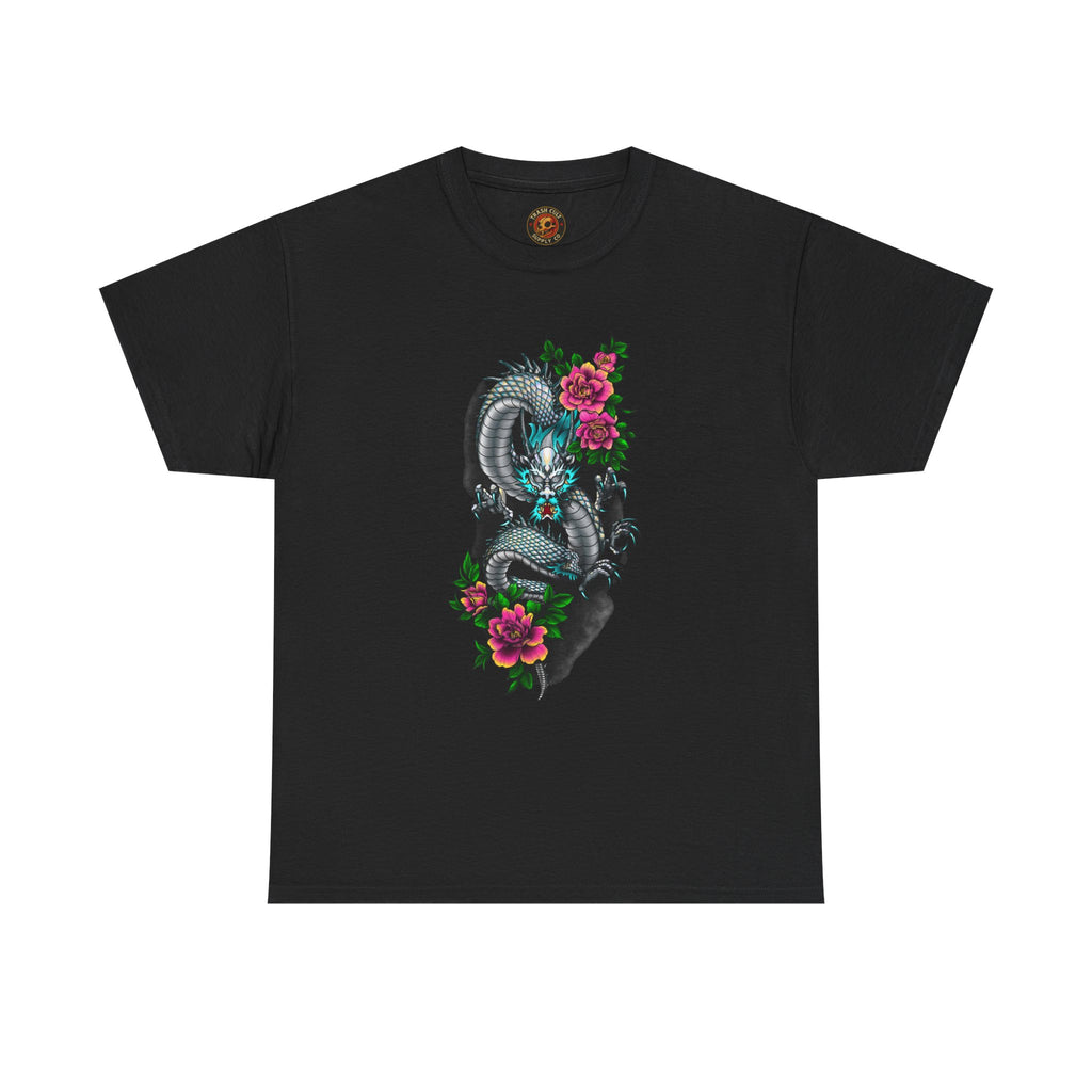 Mythic Dragon & Peonies Tattoo T-Shirt – Lara Davenport x Trash Cult Supply Co. Collab (Gildan 5000)