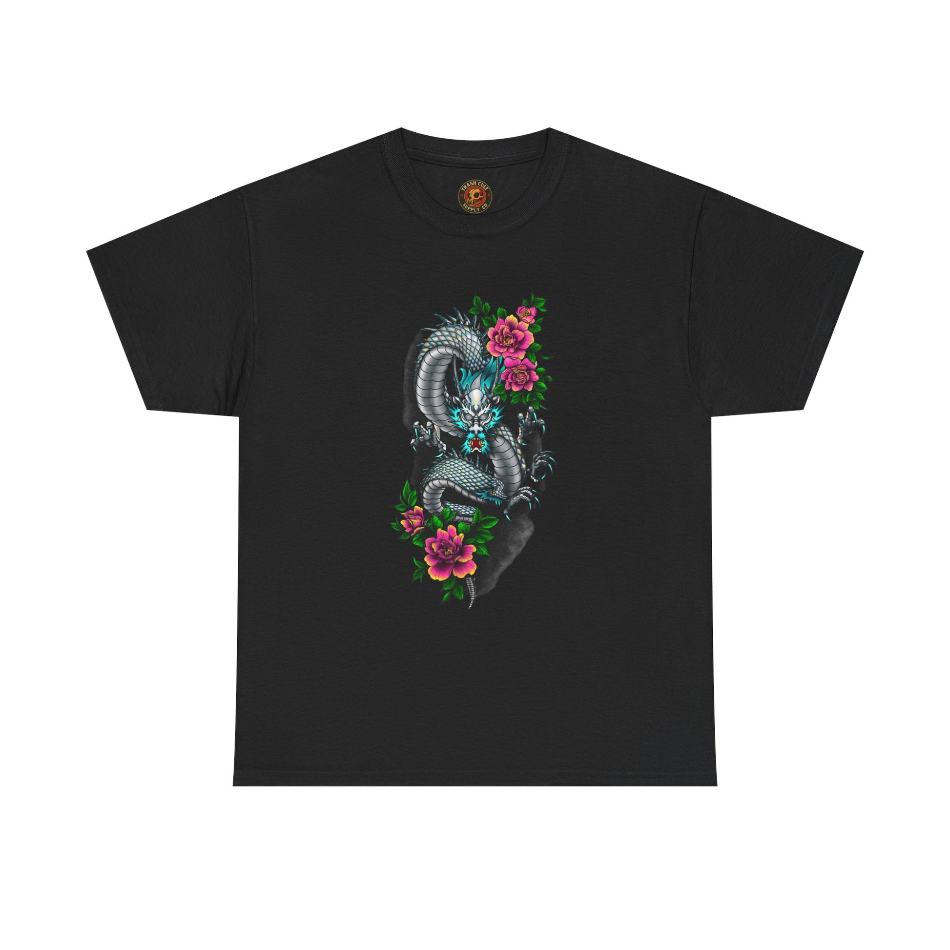 Mythic Dragon & Peonies Tattoo T-Shirt – Lara Davenport x Trash Cult Supply Co. Collab (Gildan 5000)