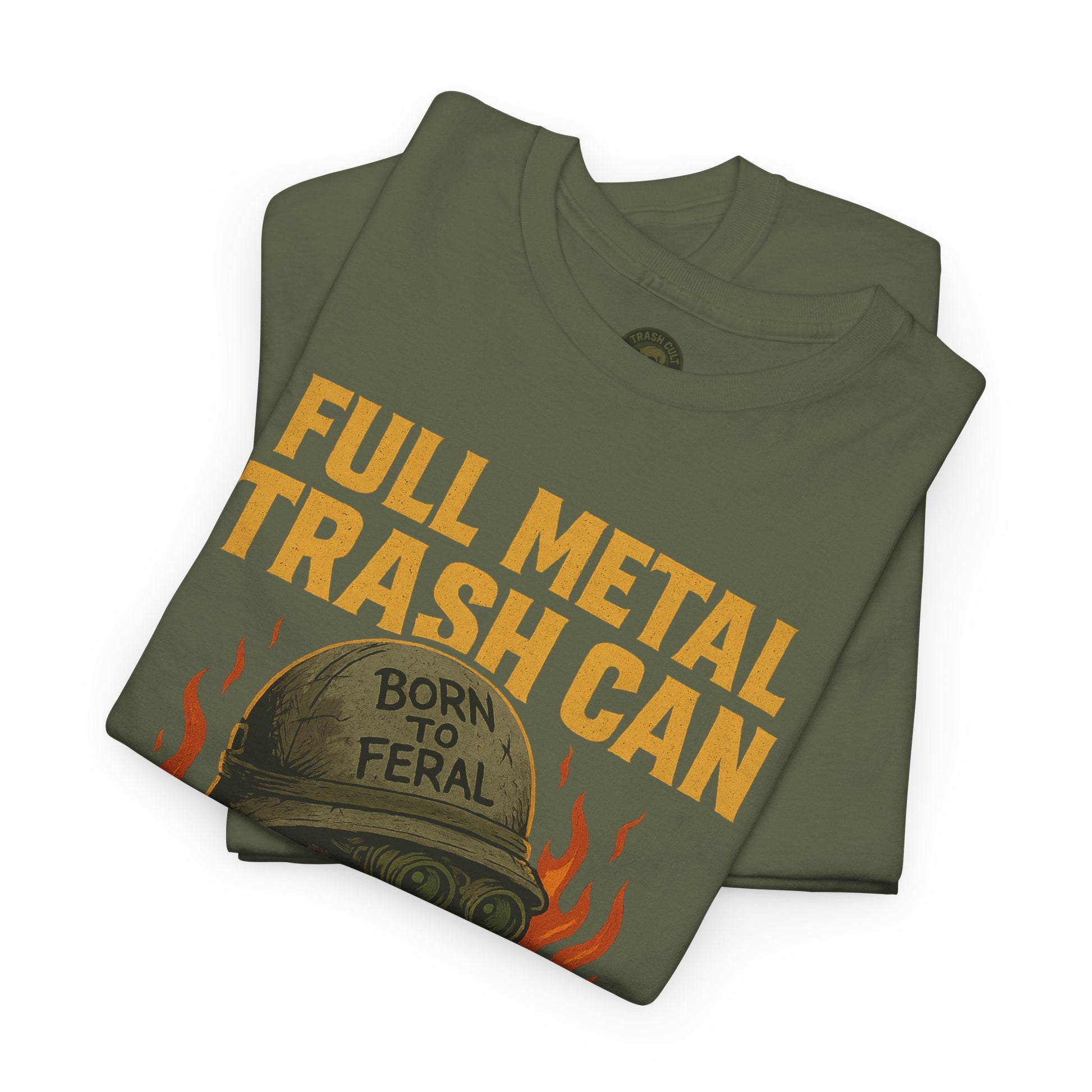 Full Metal Trash Can T-Shirt – Born to Feral Raccoon Graphic | Trash Cult Supply Co. | Gildan 5000 Tee