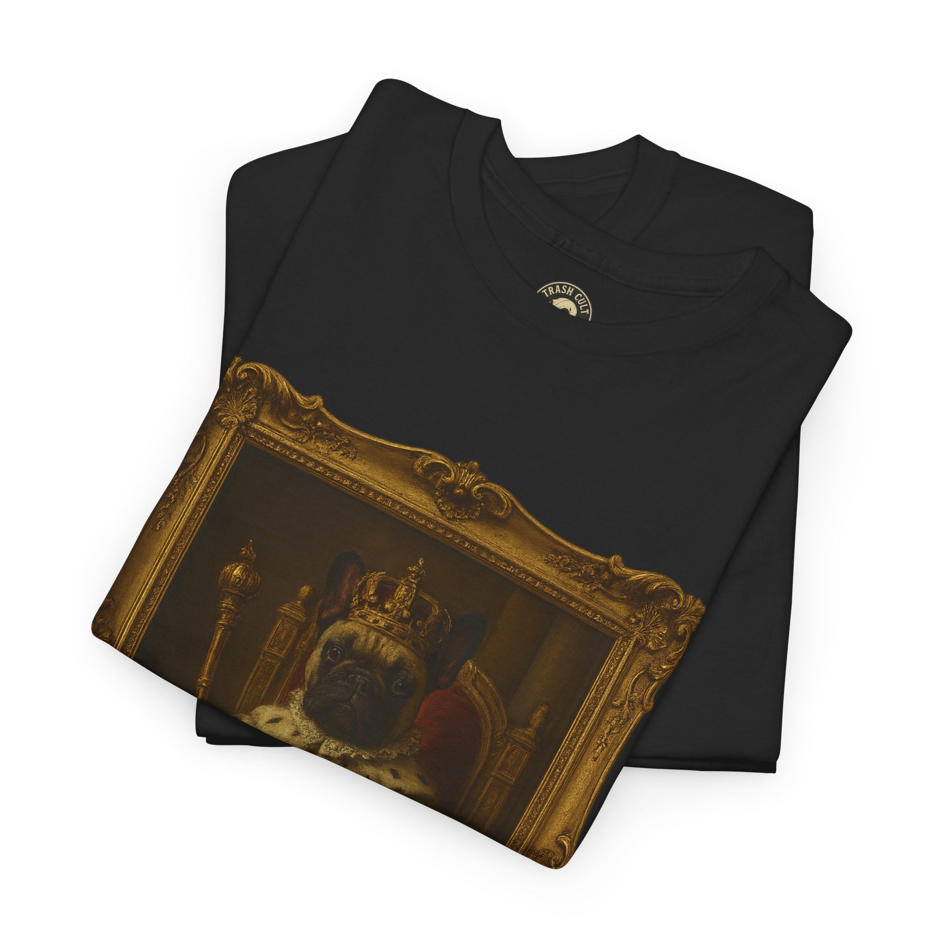 French Bulldog King Baroque Portrait Shirt – Funny Royal Dog Tee – Gildan 5000 Unisex Heavy Cotton