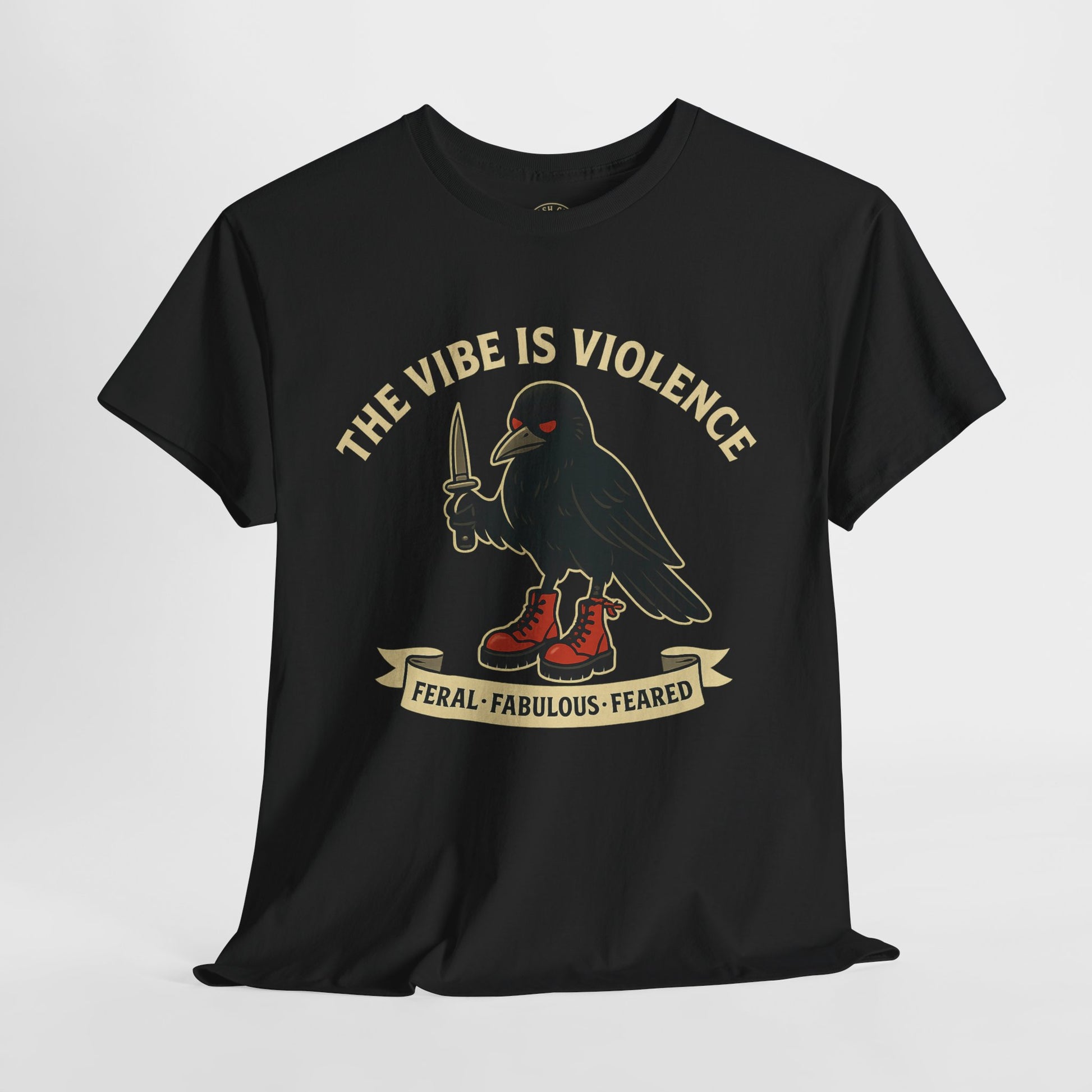 Edgy Graphic Tee: 'The Vibe is Violence' Unisex Heavy Cotton T-Shirt, Casual Wear, Statement Top, Gifts for Friends, Streetwear Fashion