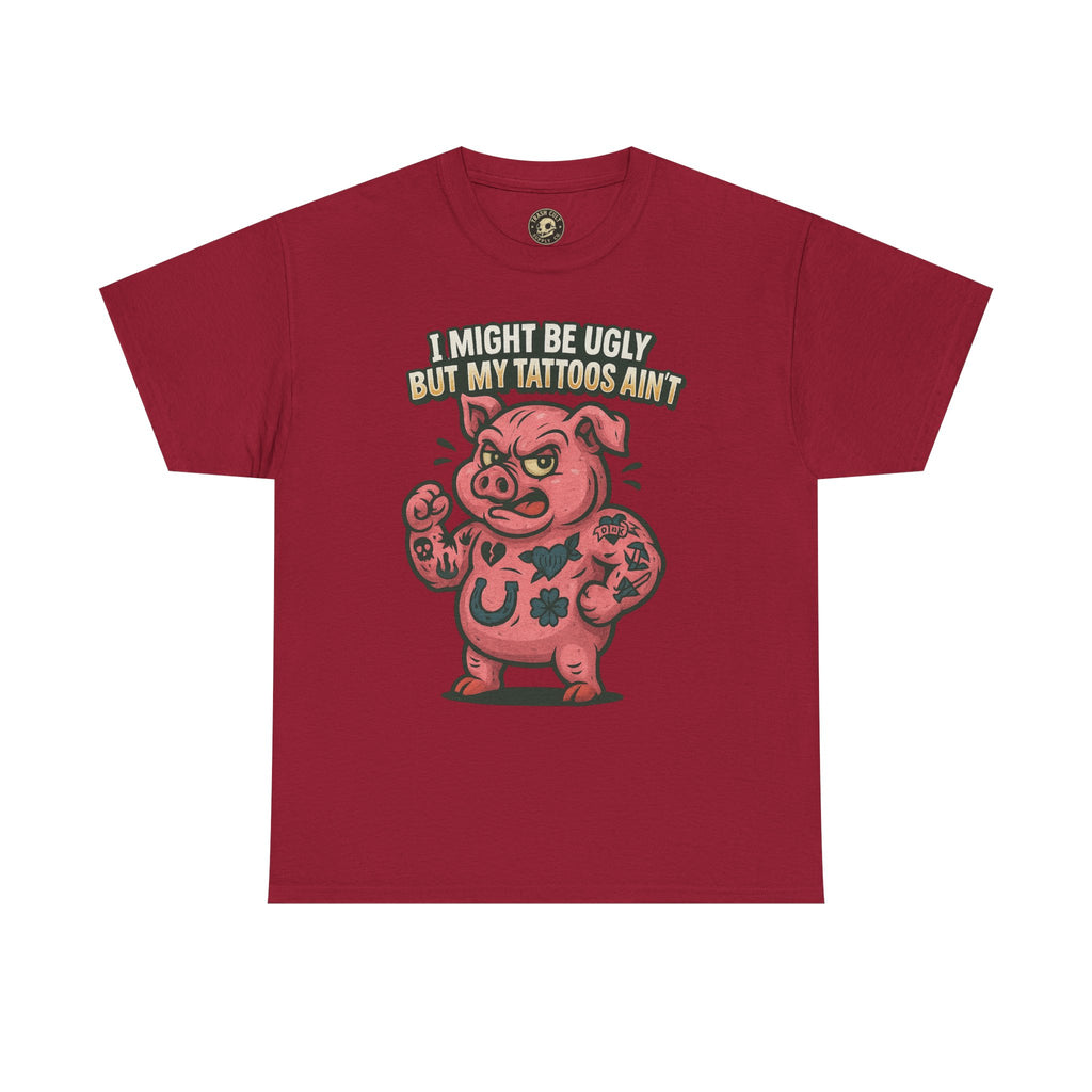 Funny Pig Tattoo Unisex Heavy Cotton Tee, Graphic Shirt, Gift for Tattoo Lovers, Casual Wear, Humor Tees