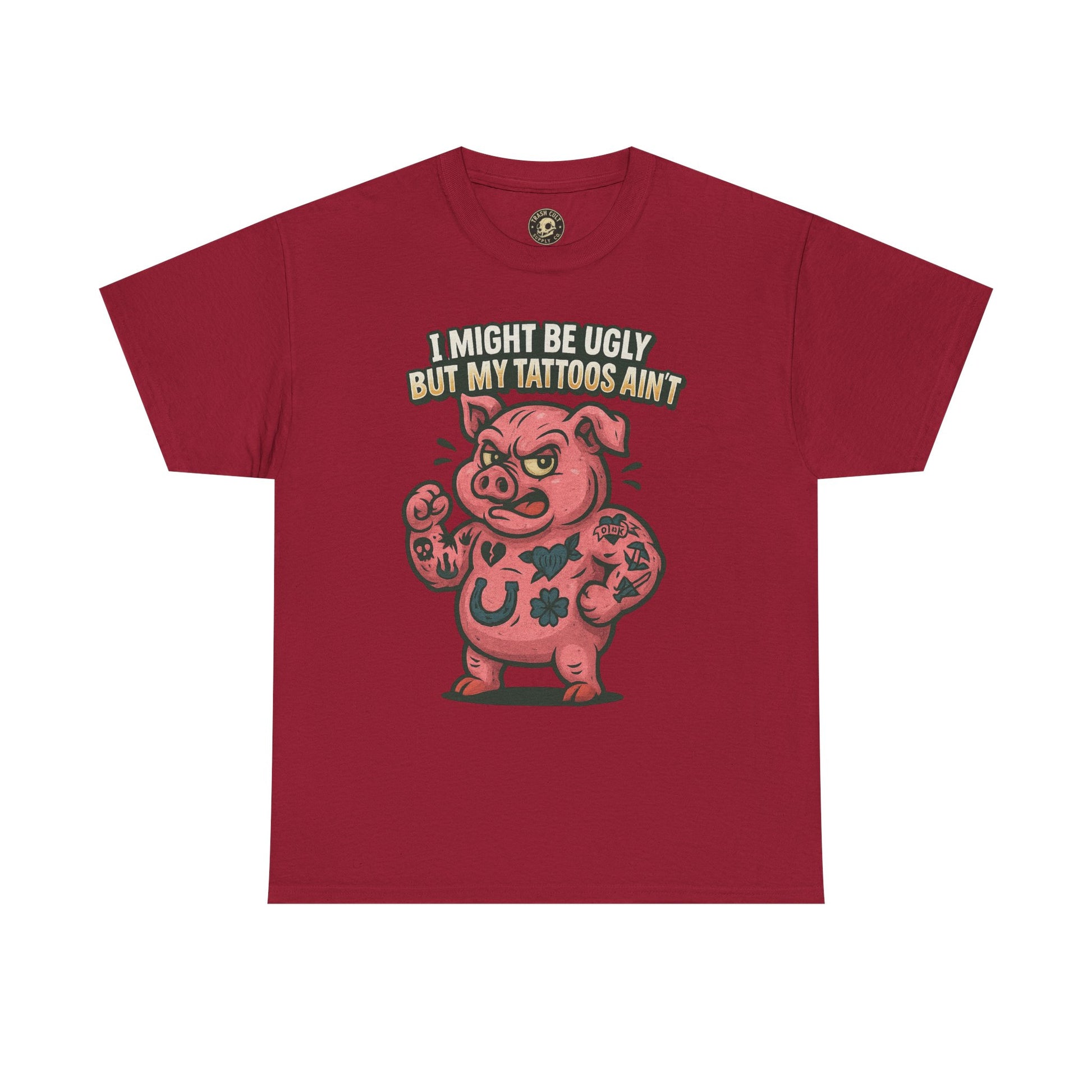 Funny Pig Tattoo Unisex Heavy Cotton Tee, Graphic Shirt, Gift for Tattoo Lovers, Casual Wear, Humor Tees