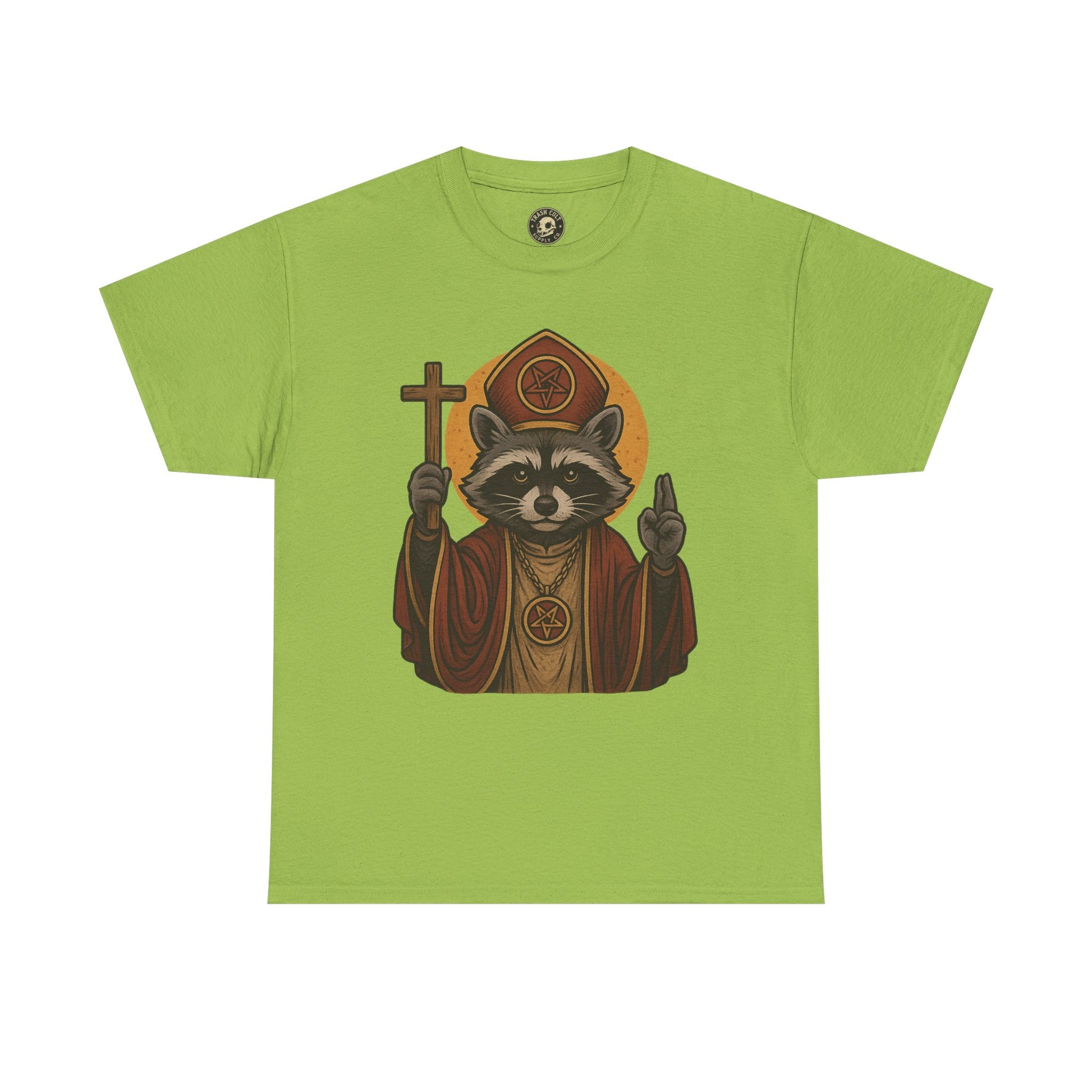 Holy Raccoon Pope Shirt – Funny Cult Priest Graphic Tee – Gildan 5000 Unisex