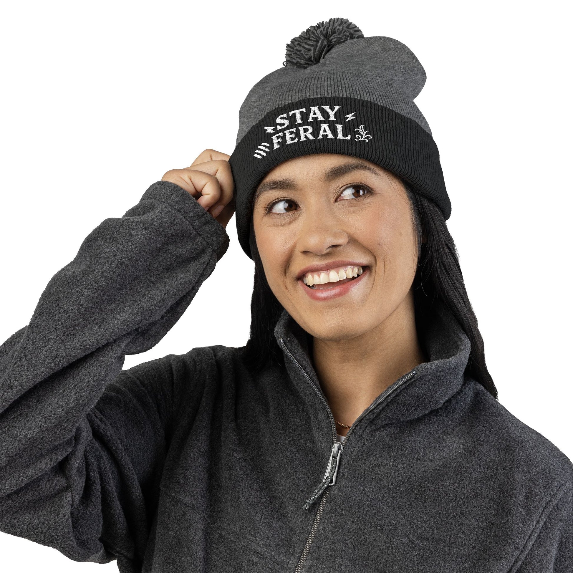 Stay Feral Pom-Pom Knit Cap, Cozy Winter Beanie, Embroidered Hats for Adventurers, Gift for Outdoorsy Friends, Stylish Cold Weather [...]