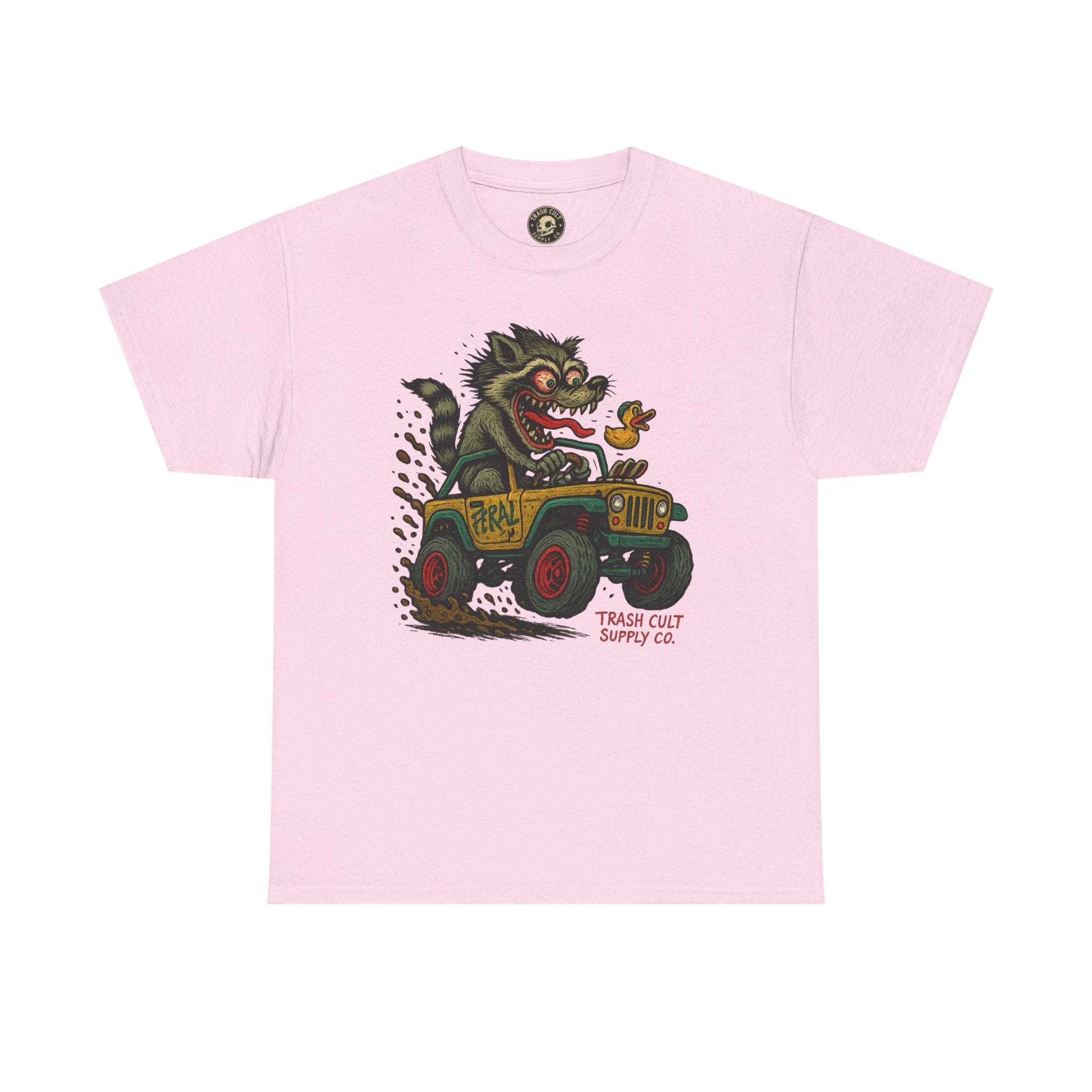 Feral Jeep Raccoon Shirt – Ed Roth Style Off-Road Chaos | Trash Cult Supply Co | Gildan 5000 Tee