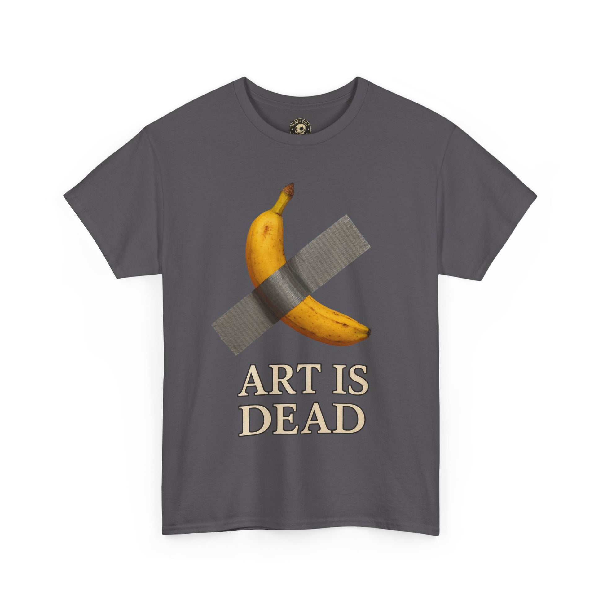 “ART IS DEAD” Banana Duct Tape Meme Tee – Satirical Art Parody Shirt by Trash Cult Supply Co.